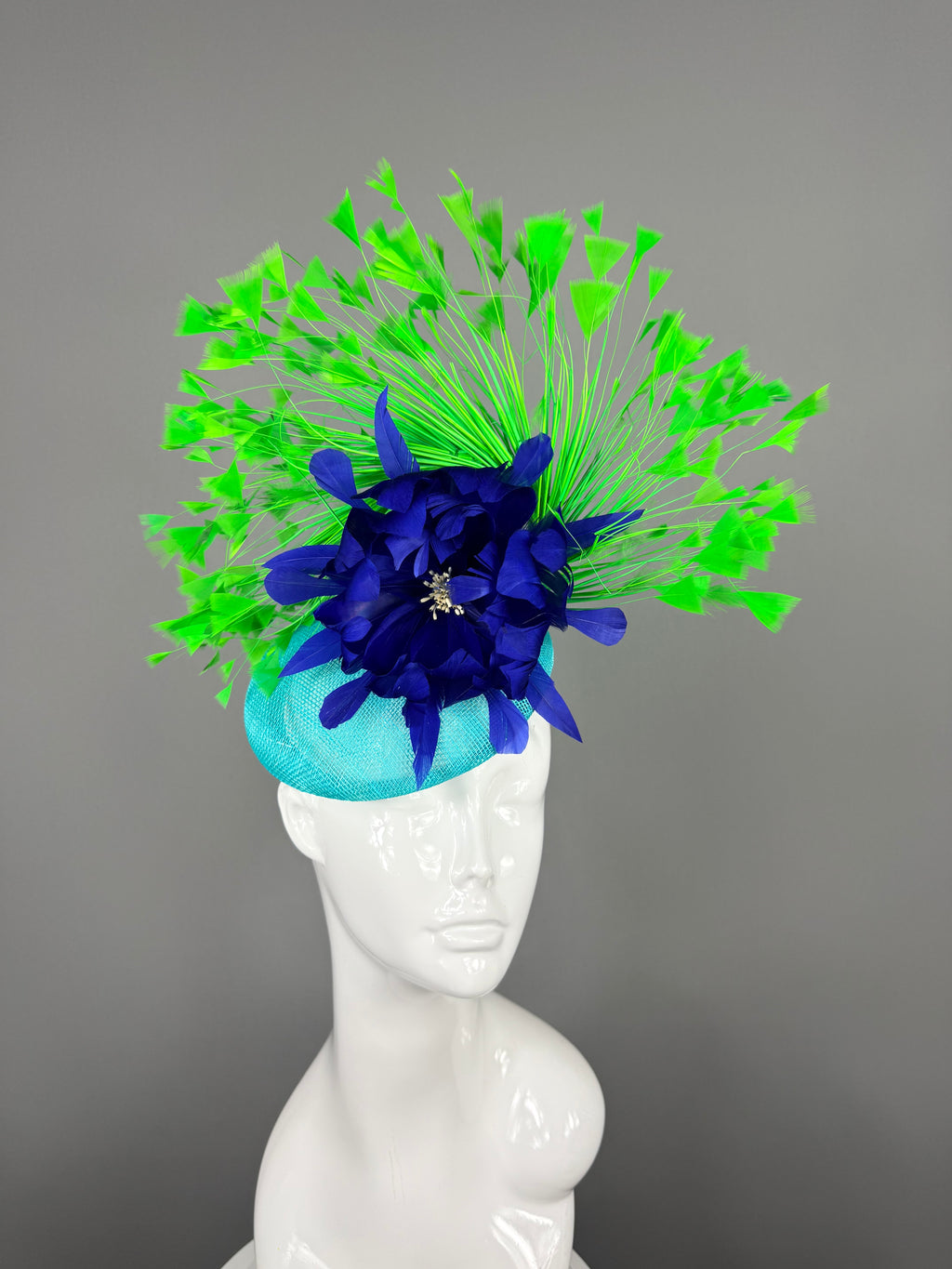 Kentucky Derby Fascinator Hat | Green, Blue and Turquoise Feather Flower Headpiece | Derbyologie