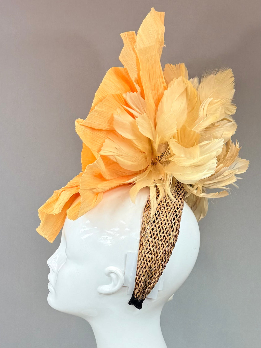 Tangerine orange floral Derby Fascinator, Kentucky Derby Hat Alternative, Kentucky derby hat (GOLD LINE)