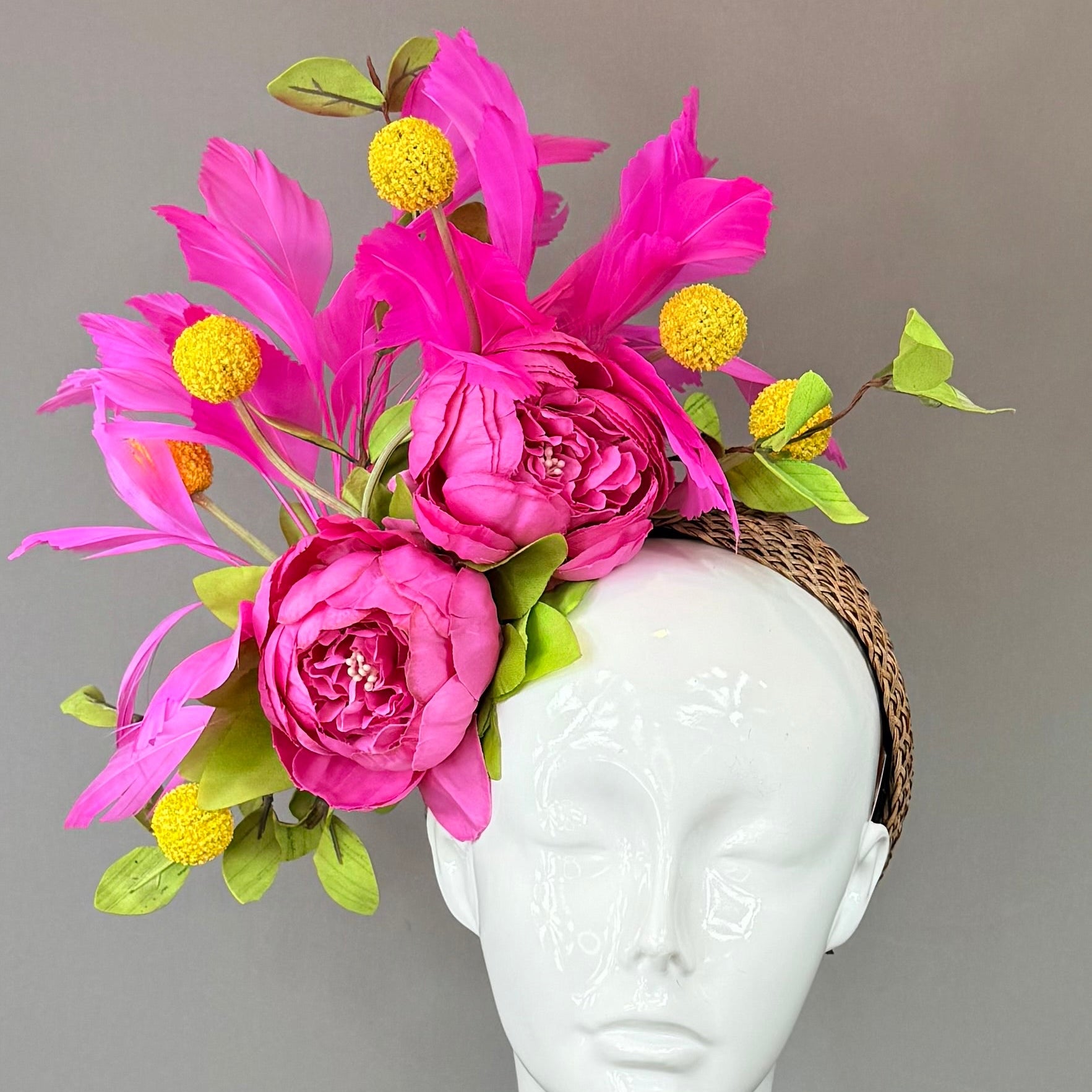 Kentucky Derby Fascinator Hat | Pink, Green, and Yellow Flower Hat | Derbyologie