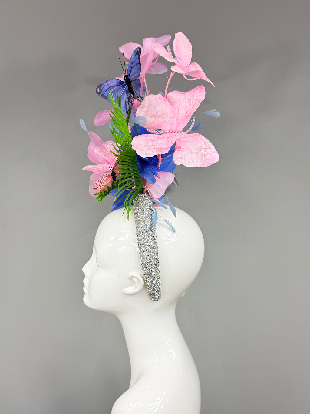 Kentucky Derby Fascinator Hat | Blue, Green Butterfly Derby Hat Headband| Derbyologie