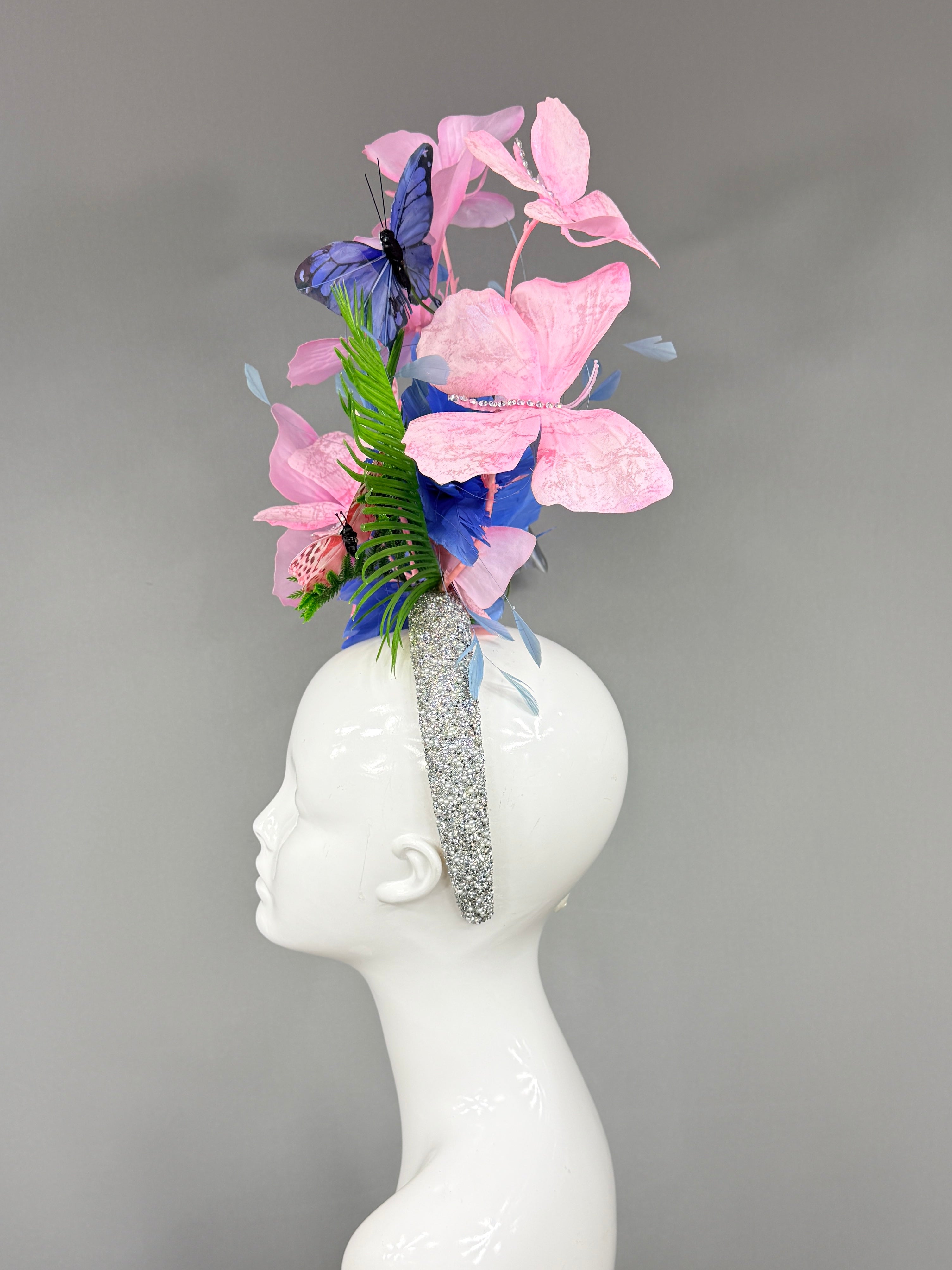Kentucky Derby Fascinator Hat | Blue, Green Butterfly Derby Hat Headband| Derbyologie
