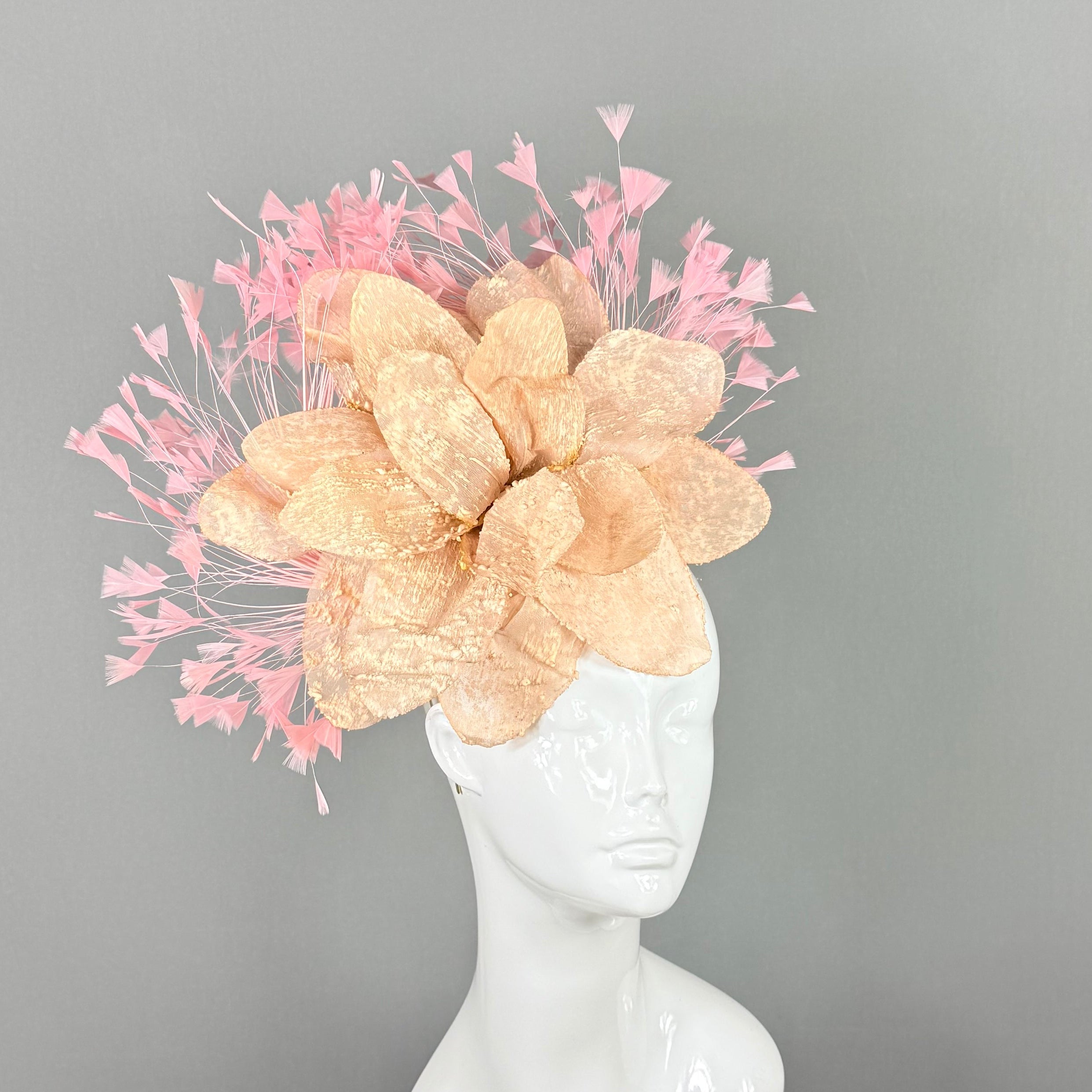 Kentucky Derby Fascinator Hat | Pink & Beige Flower Headpiece | Derbyologie