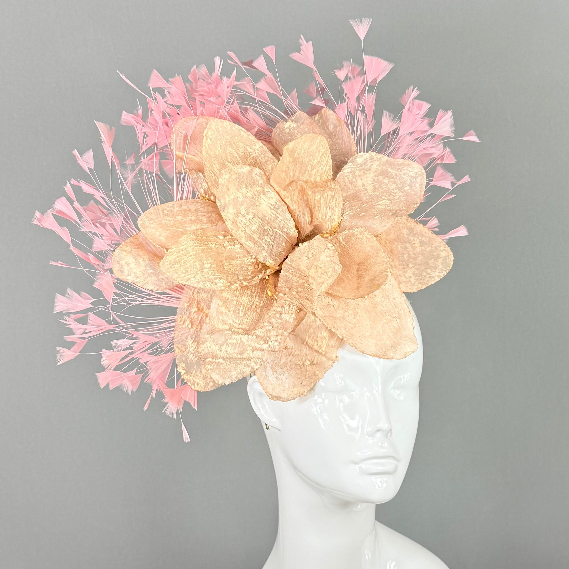Kentucky Derby Fascinator Hat | Pink & Beige Flower Headpiece | Derbyologie