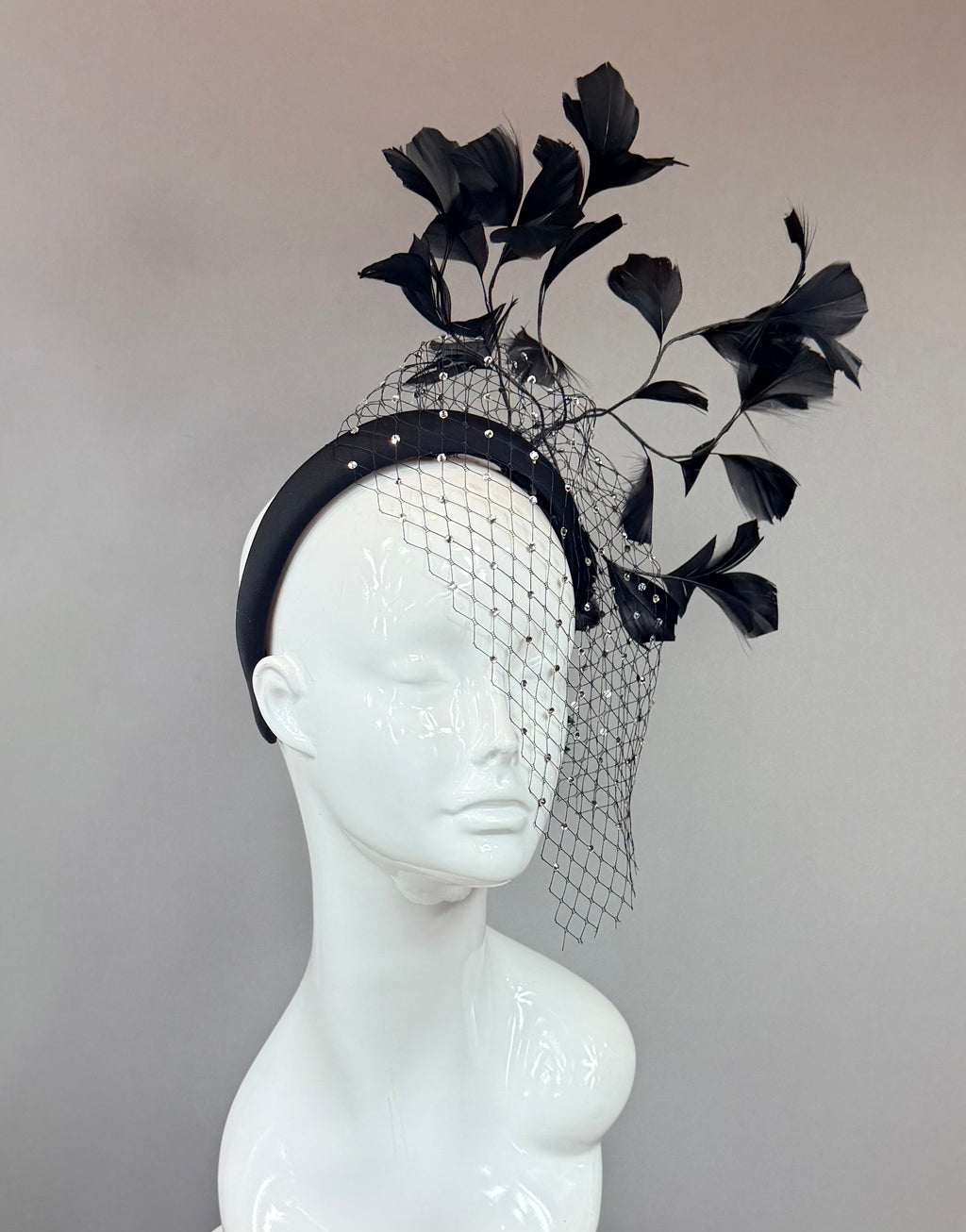 Kentucky Derby Fascinator Hat | Black Rhinestone Feather Hat | Derbyologie