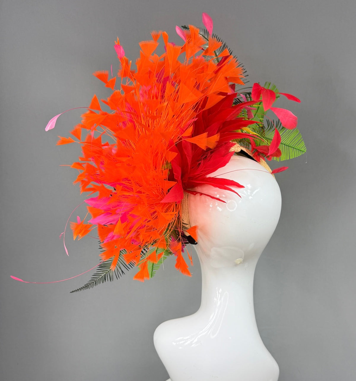 Kentucky Derby Fascinator Hat | Yellow dahlias, pink and orange feathers Headpiece | Derbyologie