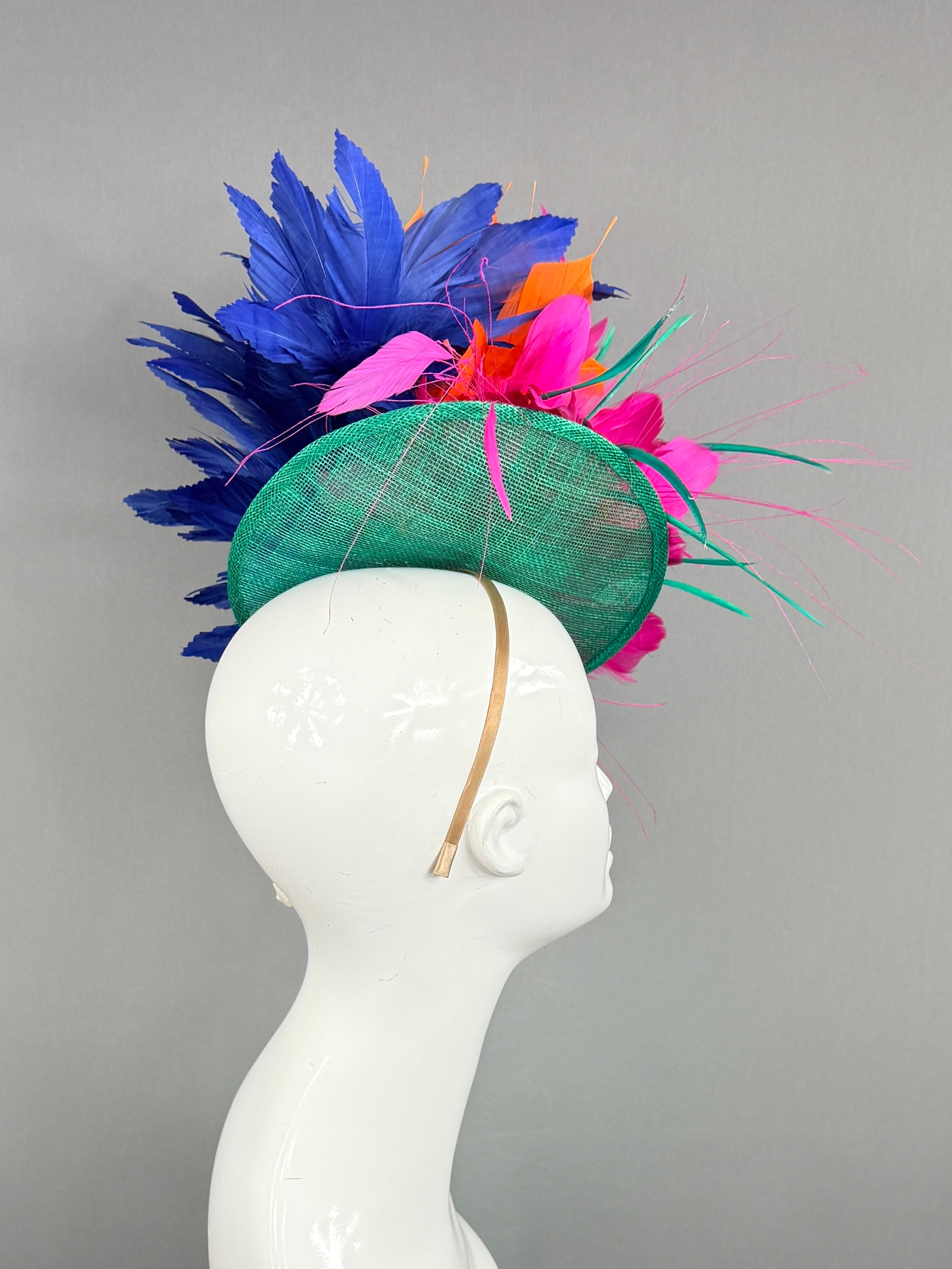 Kentucky Derby Fascinator Hat |Navy, Orange, Pink, and Green Headpiece | Derbyologie