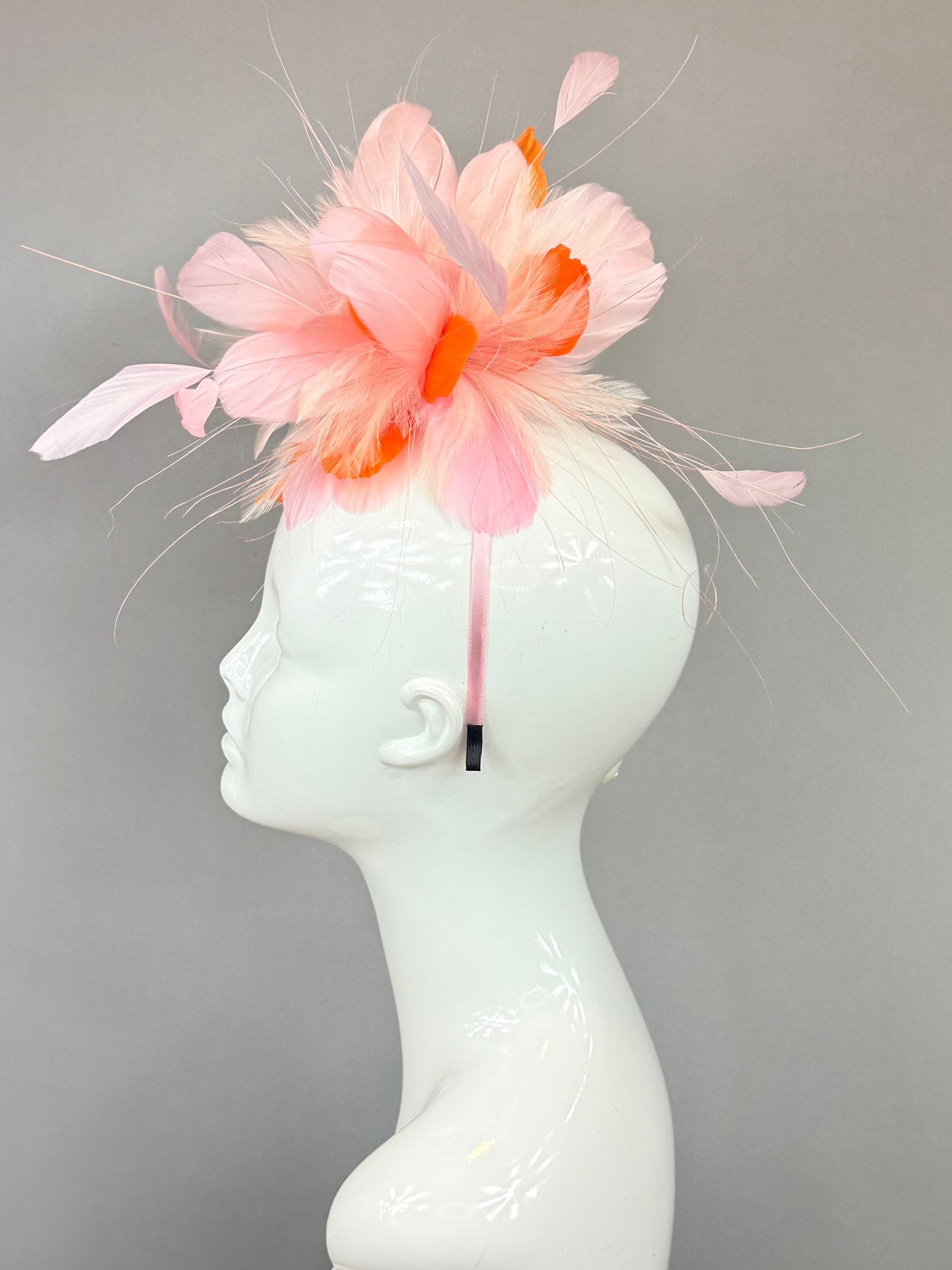 Kentucky Derby Fascinator Hat | Pink and Orange feathered  Headband Hat | Derbyologie
