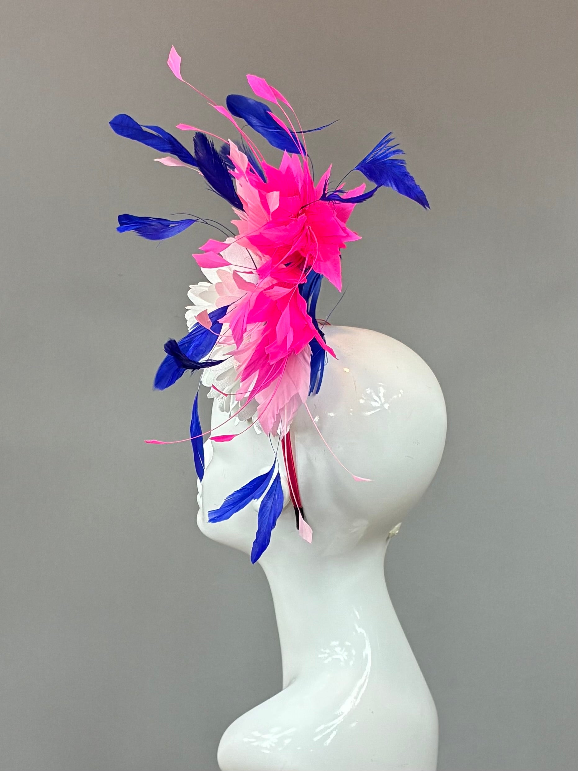 Kentucky Derby Fascinator Hat | White, pink, and blue Headband Hat | Derbyologie