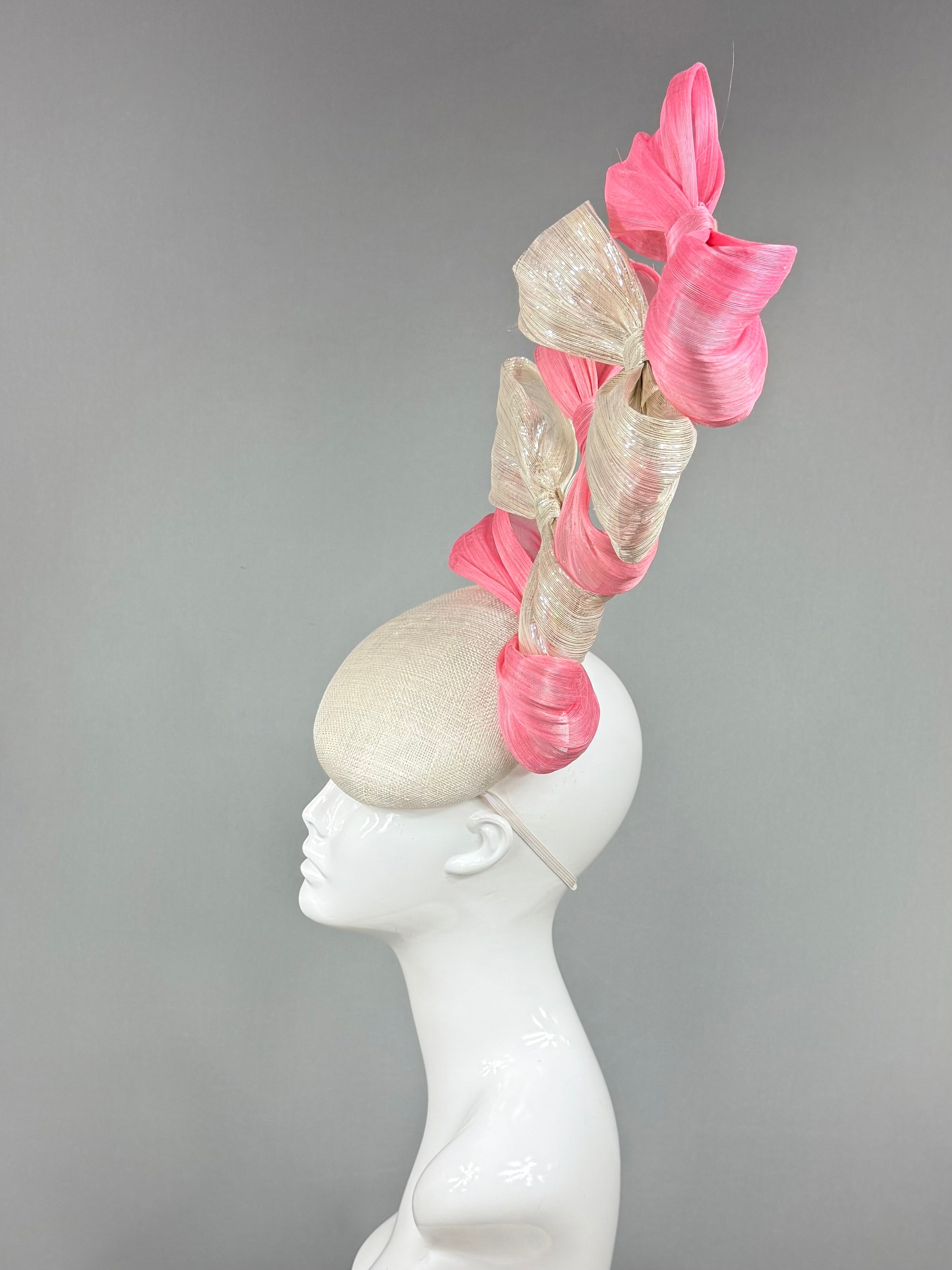 Kentucky Derby Fascinator Hat | Pink and silver bow Headband Hat | Derbyologie