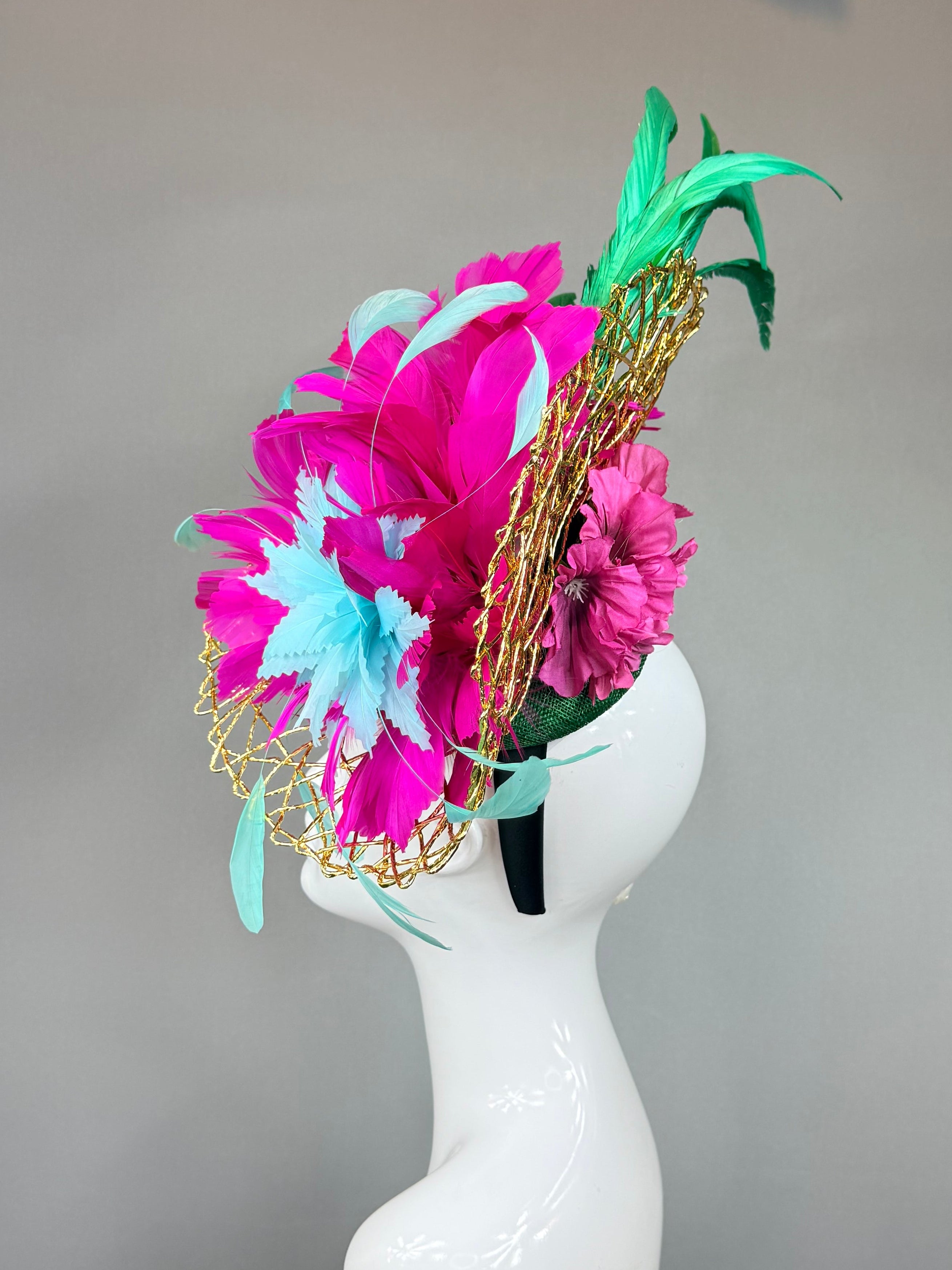 Kentucky Derby Fascinator Hat | Pink, Green and Gold Headpiece| Derbyologie