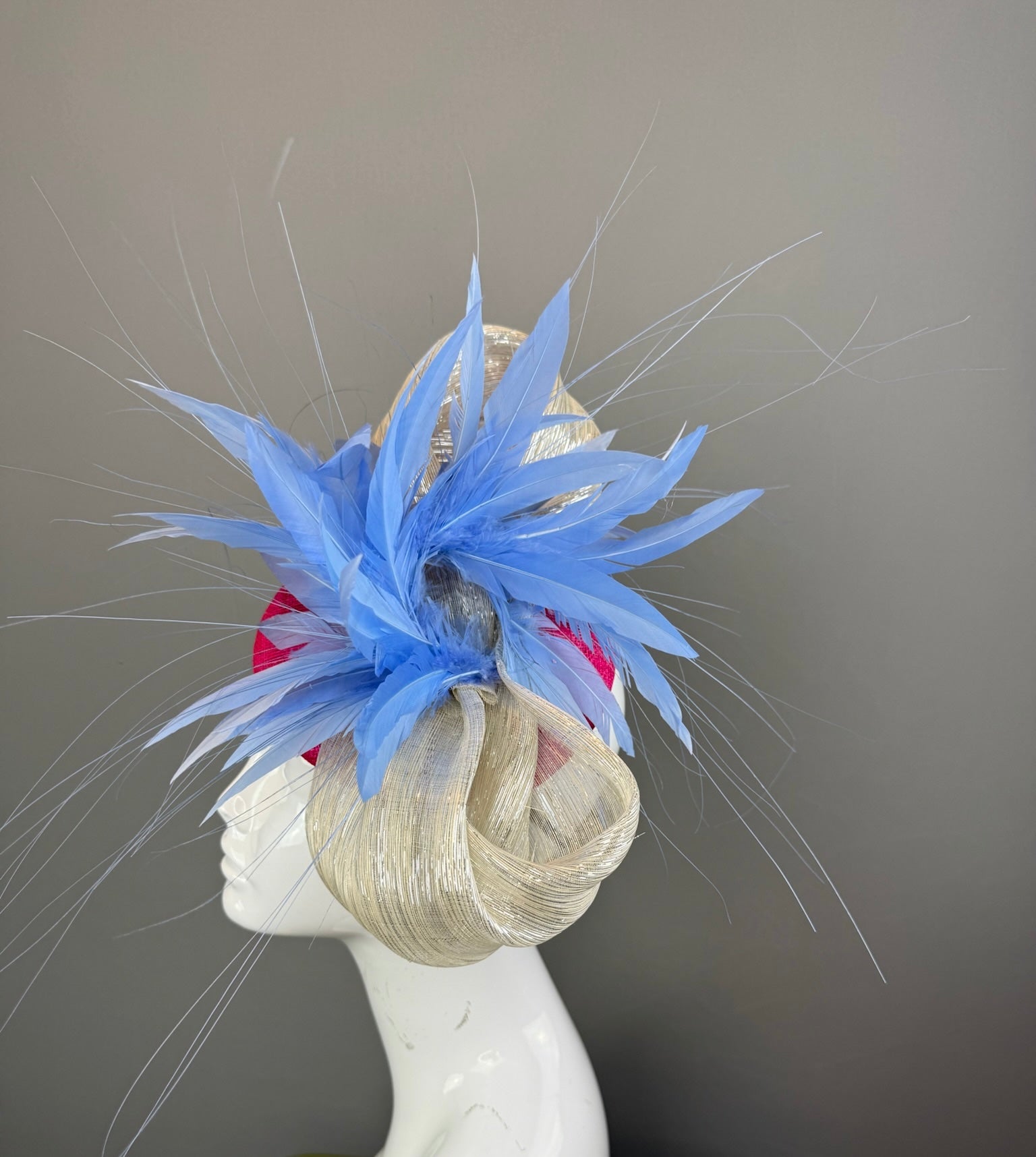 Periwinkle, Pink and Silver Kentucky Derby fascinator, Derby Hat Alternative   (GOLD LINE)