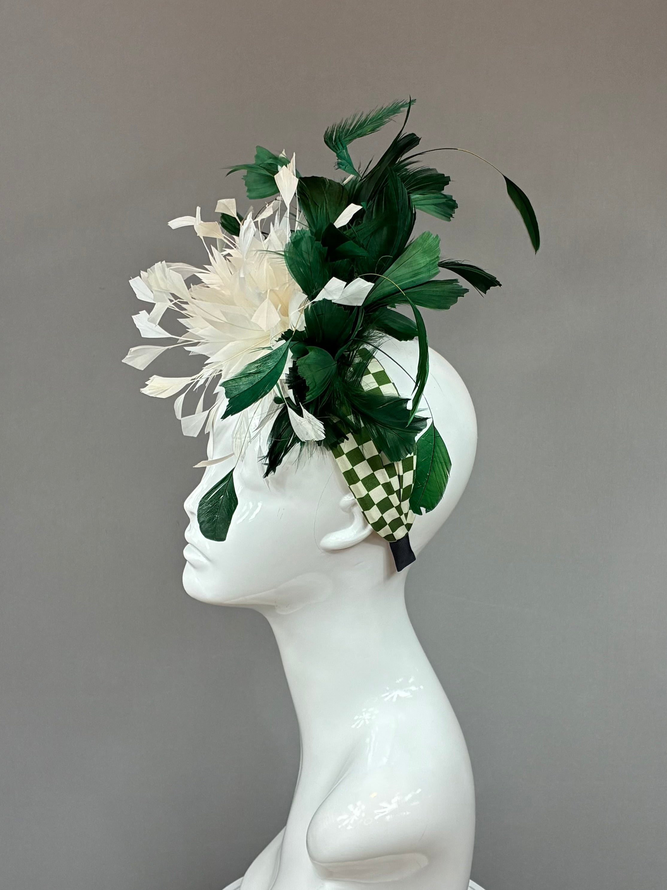 Kentucky Derby Fascinator Hat | Green and white feathered Headband Hat | Derbyologie