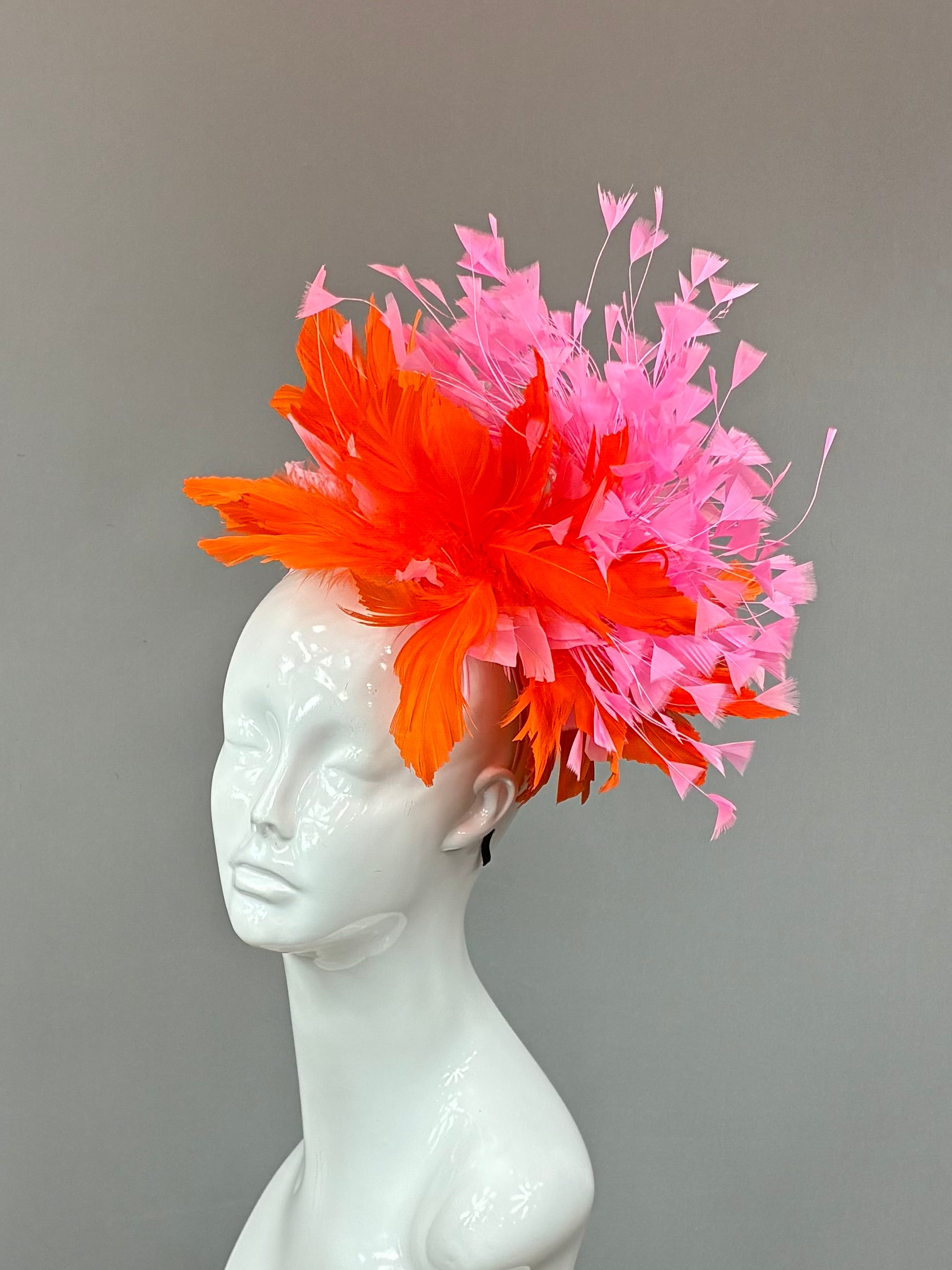Kentucky Derby Fascinator Hat | pink and orange feathered  Headband Hat | Derbyologie