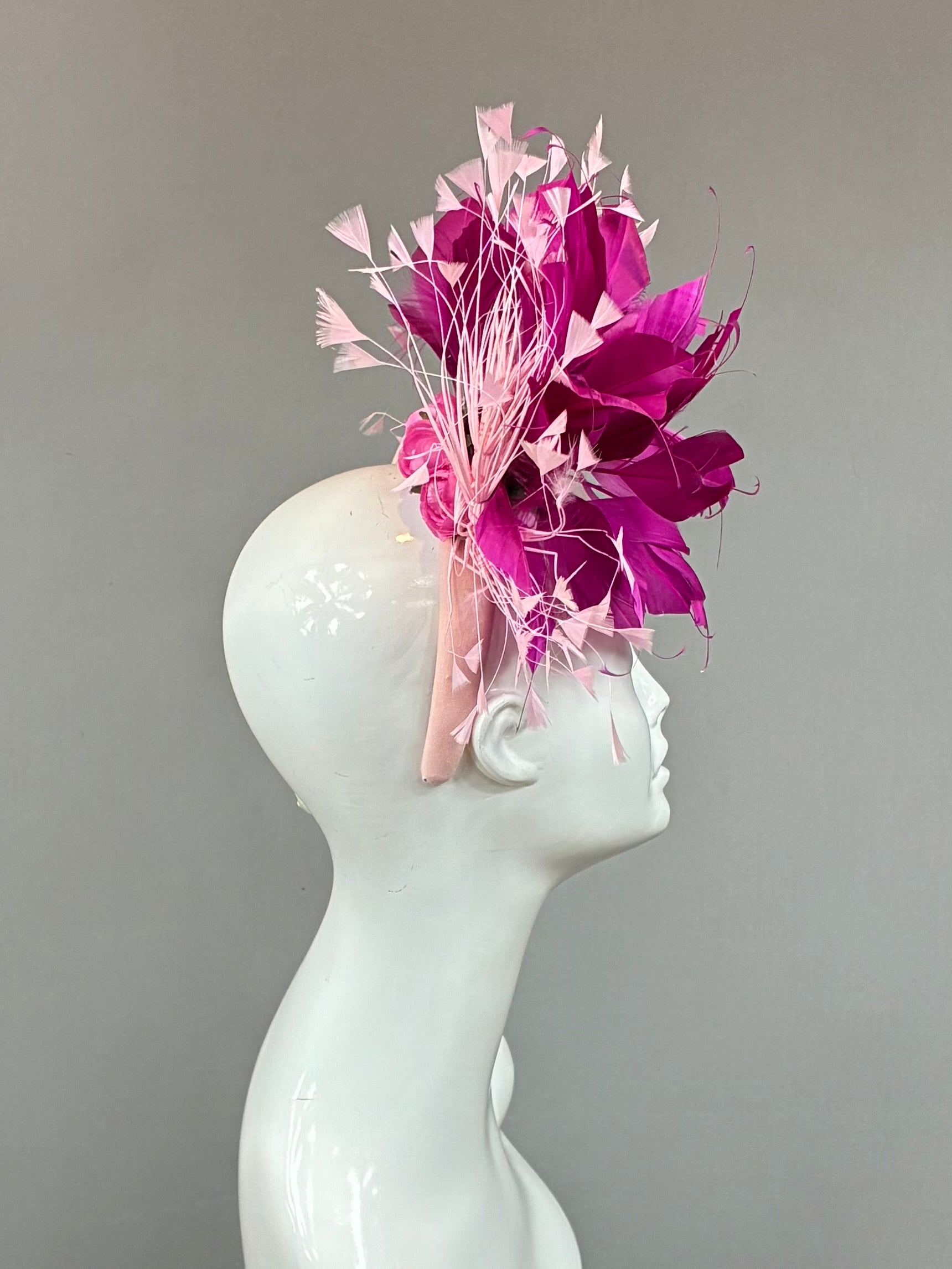 Kentucky Derby Fascinator Hat | Fuchsia and light pink feathered  Headband Hat | Derbyologie