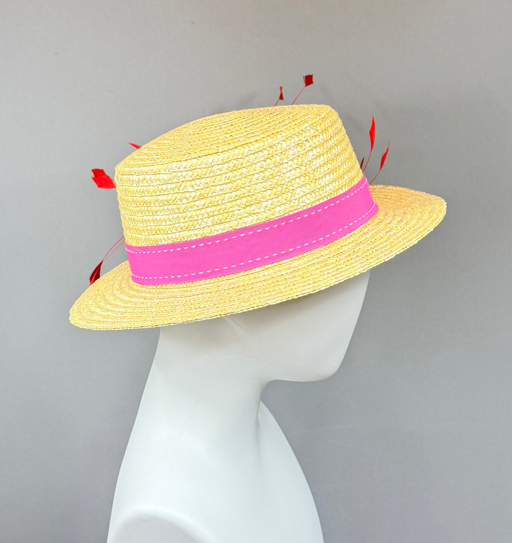 Kentucky Derby Men’s Hat | Pink and Red Boater Hat| Derbyologie