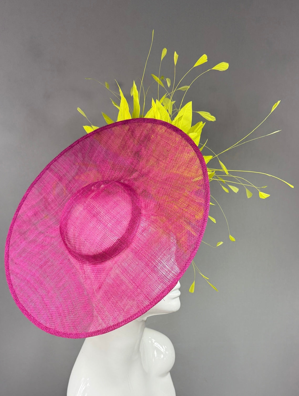 Kentucky Derby Fascinator Hat | Lime green feathered and pink mat Headpiece | Derbyologie