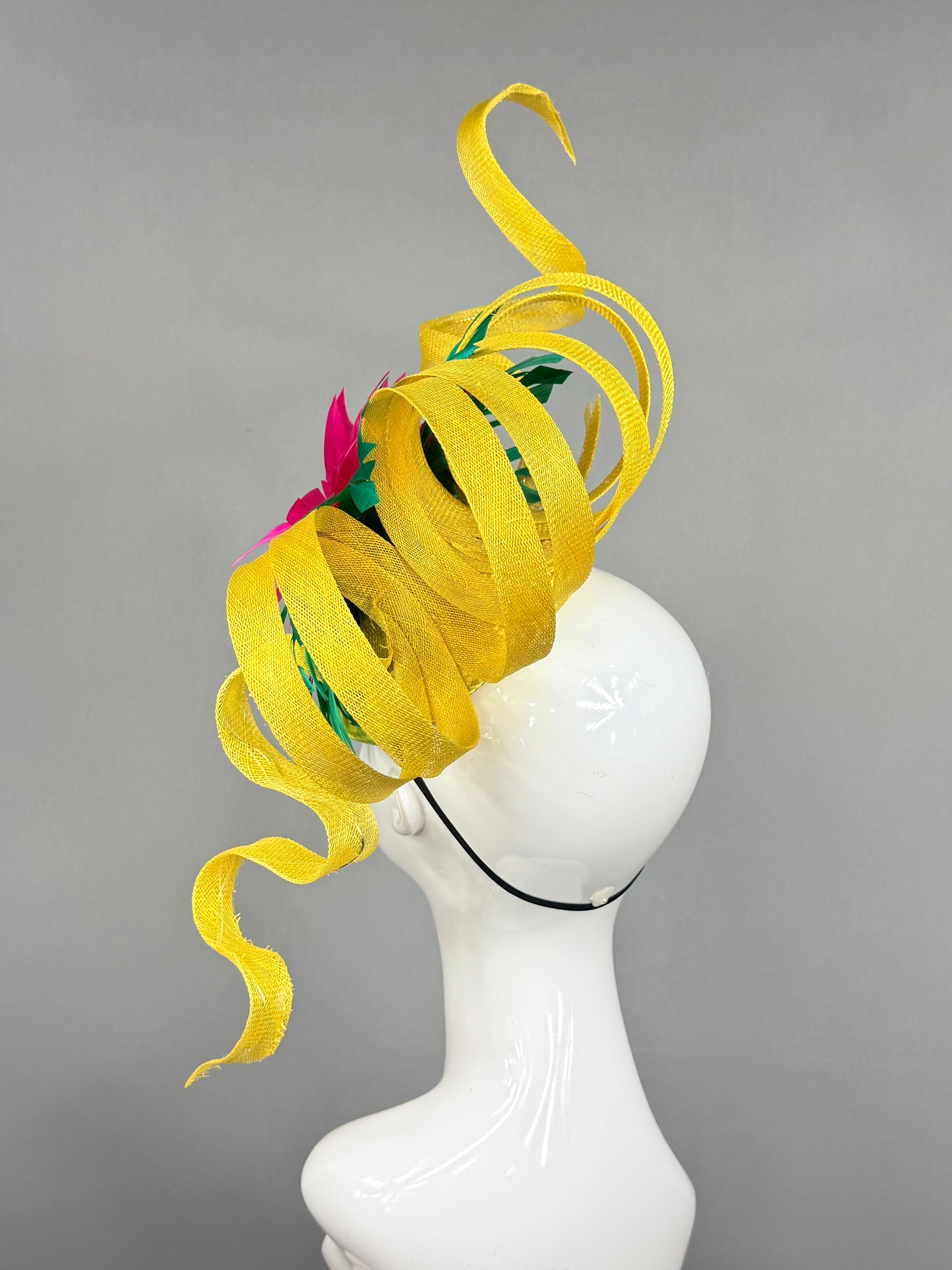 Kentucky Derby Fascinator Hat | Fuchsia, green, and yellow  Headband Hat | Derbyologie