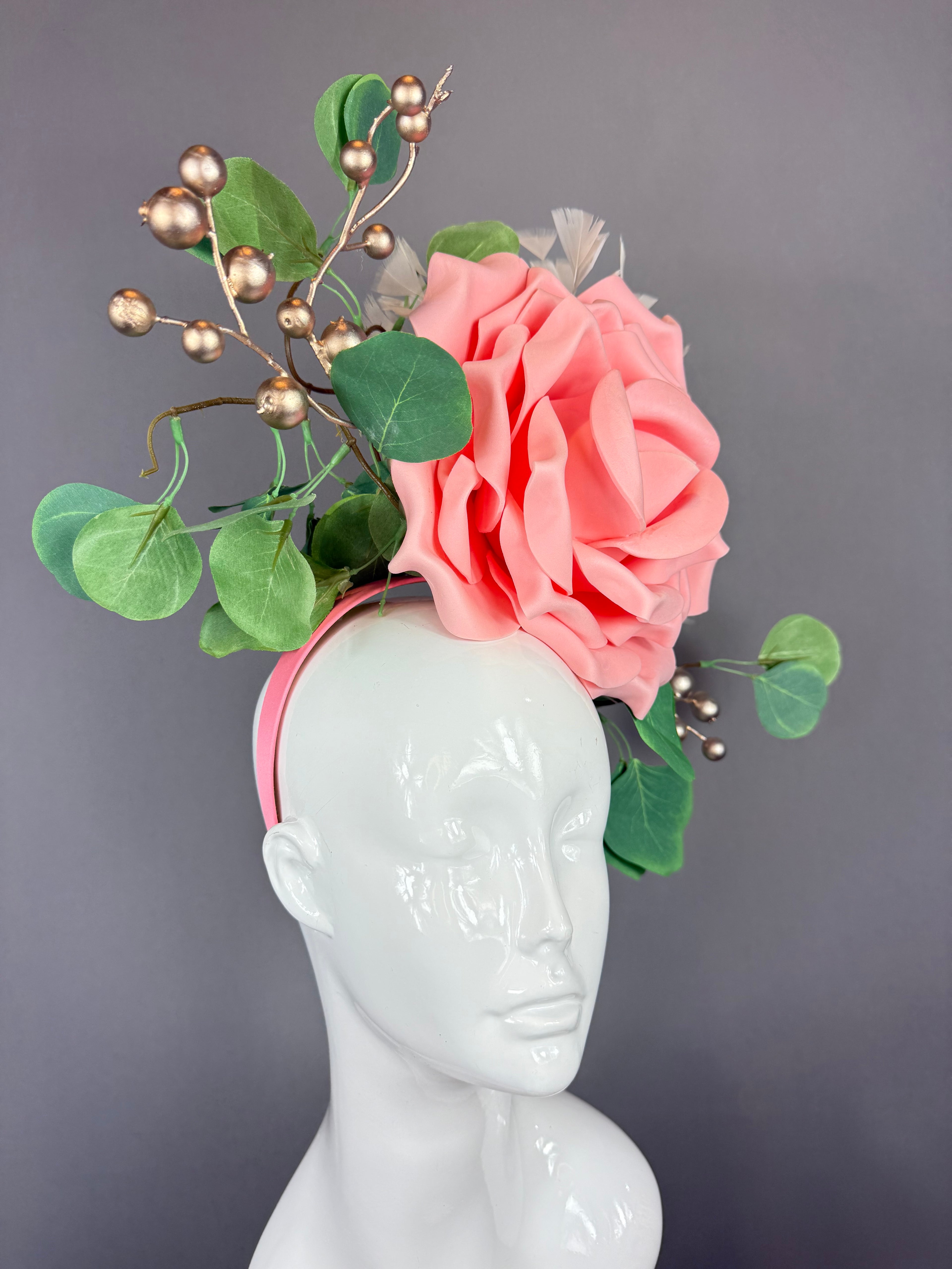 Kentucky Derby Fascinator Hat | Peachy Pink & Green Flower Headpiece | Derbyologie