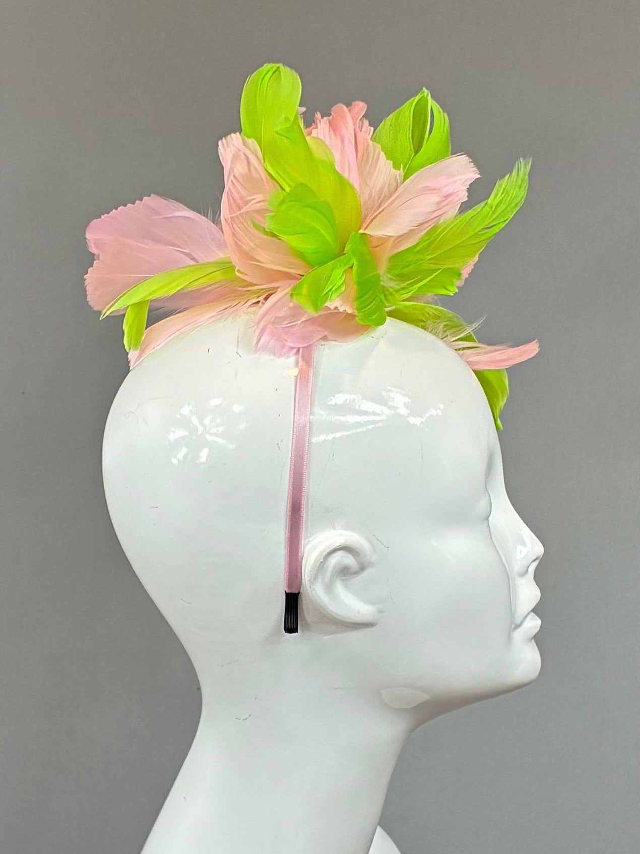 Kentucky Derby Fascinator Hat | Pink & Green feather Headpiece | Derbyologie