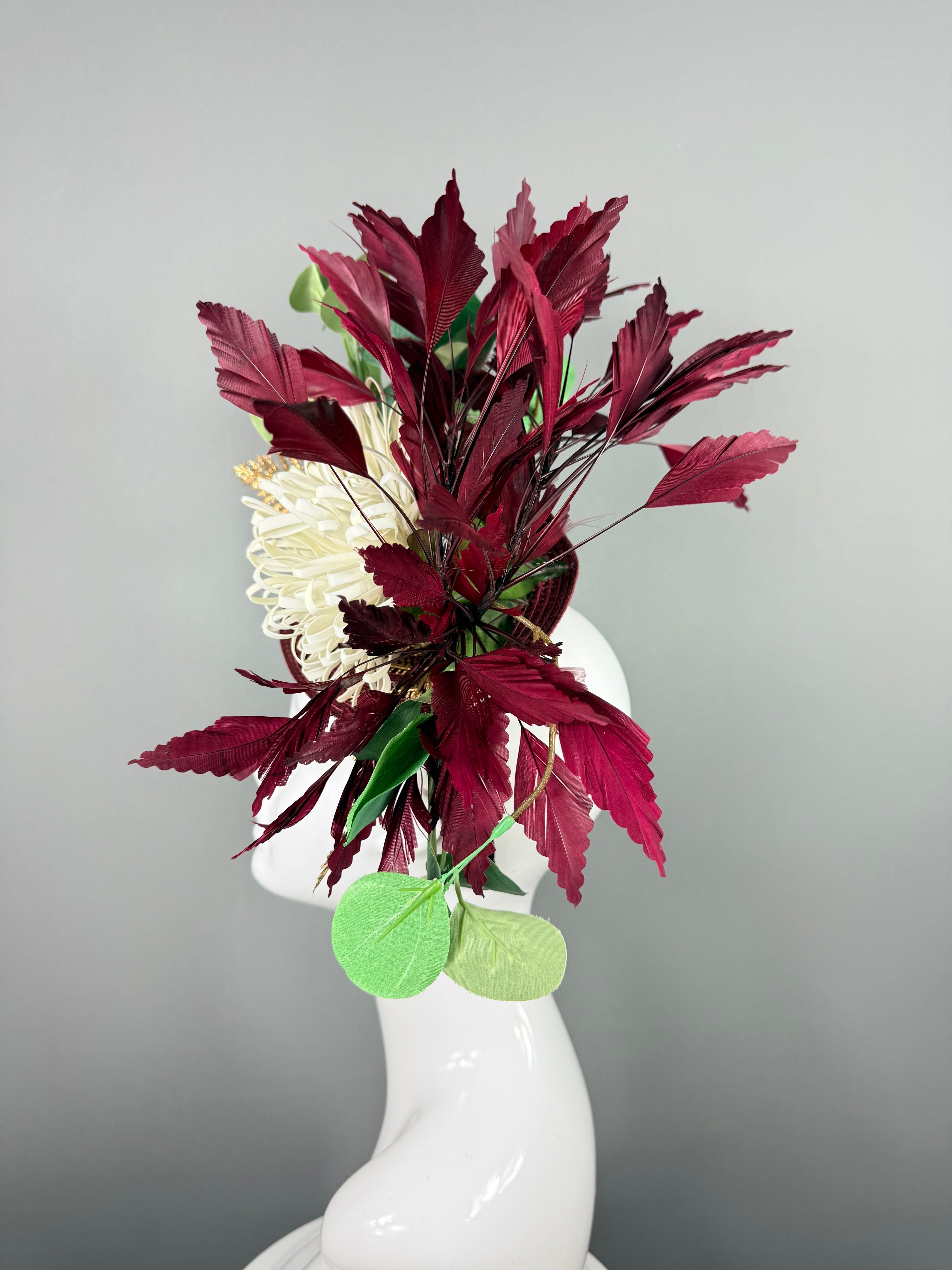 Kentucky Derby Fascinator Hat | Burgundy and Gold Headpiece | Derbyologie