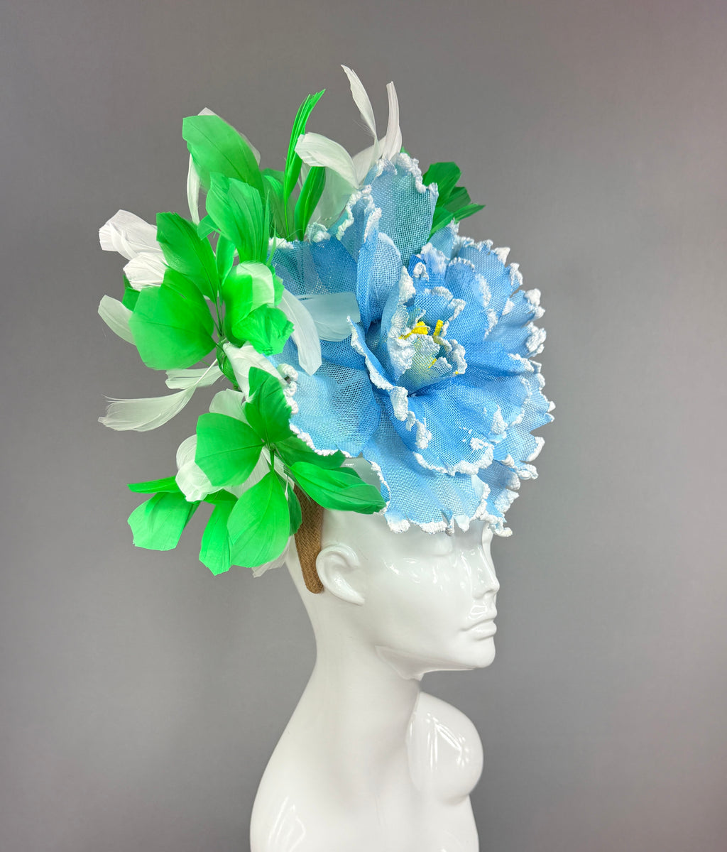 Kentucky Derby Fascinator Hat | Blue, green, and white  Headband Hat | Derbyologie