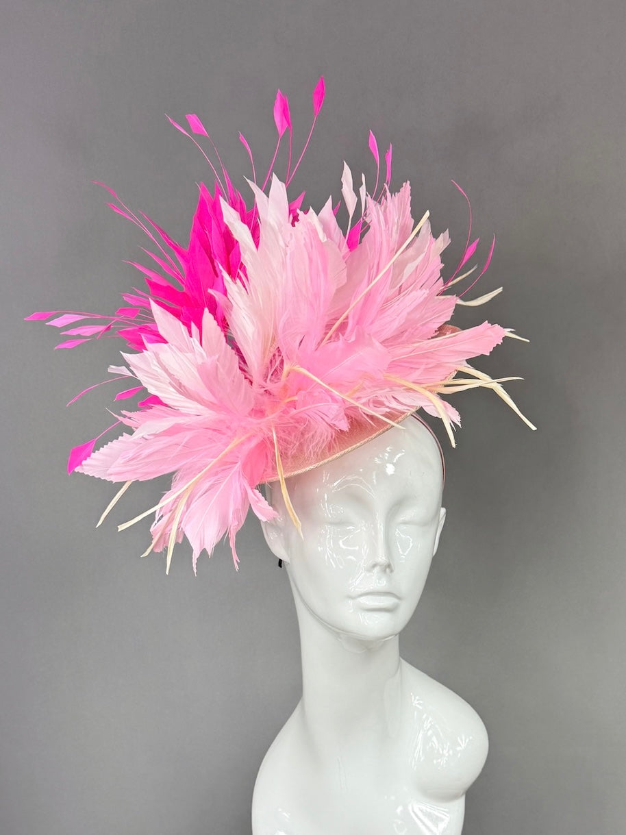 Kentucky Derby Fascinator Hat | Light and hot pink feathered Headpiece | Derbyologie