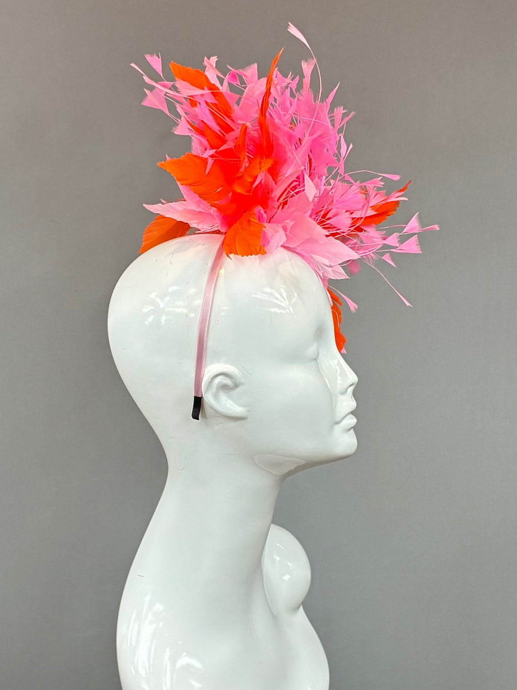 Kentucky Derby Fascinator Hat | Orange and pink feathered Headband Hat | Derbyologie