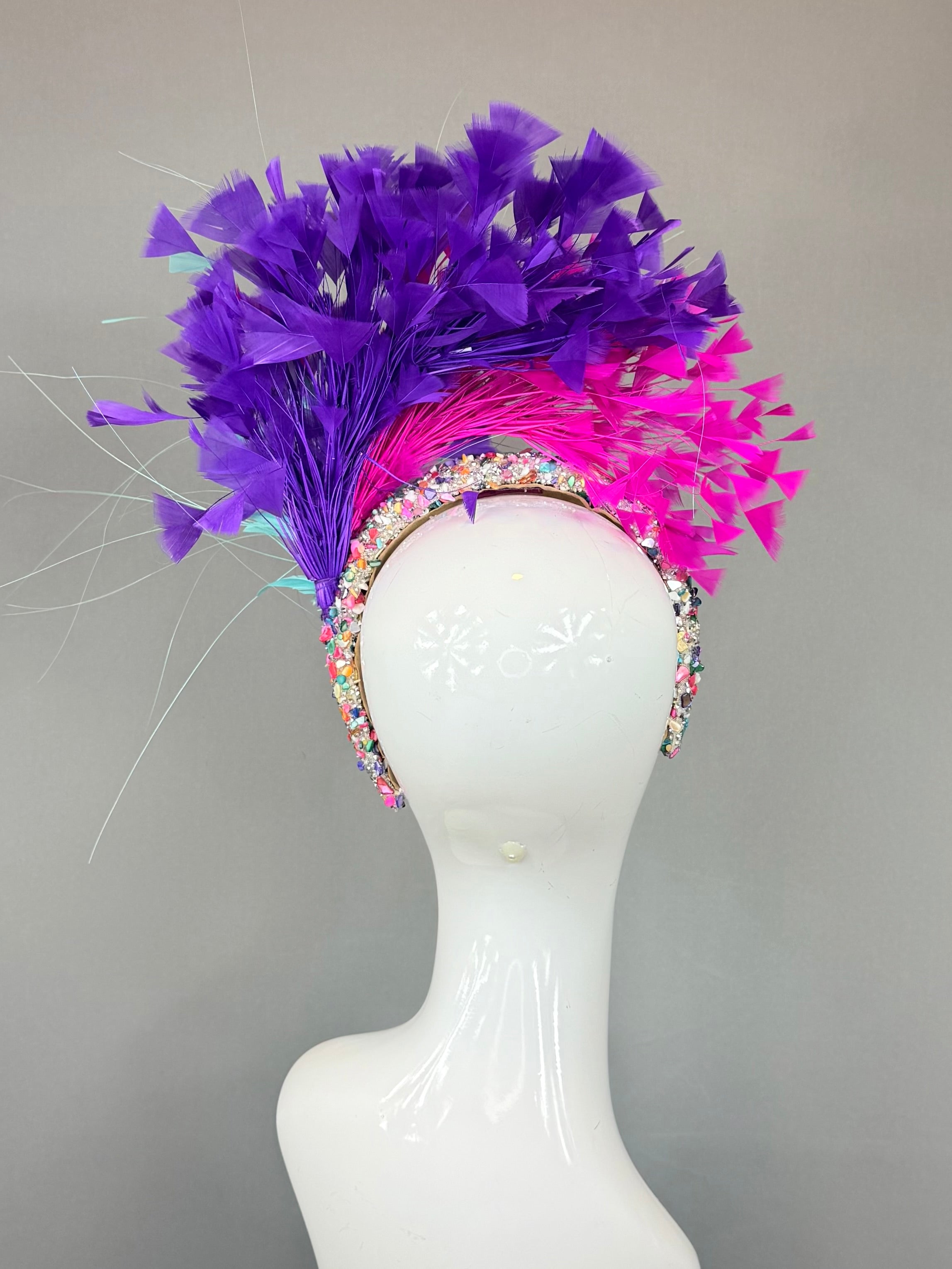 Kentucky Derby Fascinator Hat | Pink, Purple, Turquoise Feather Headpiece| Derbyologie