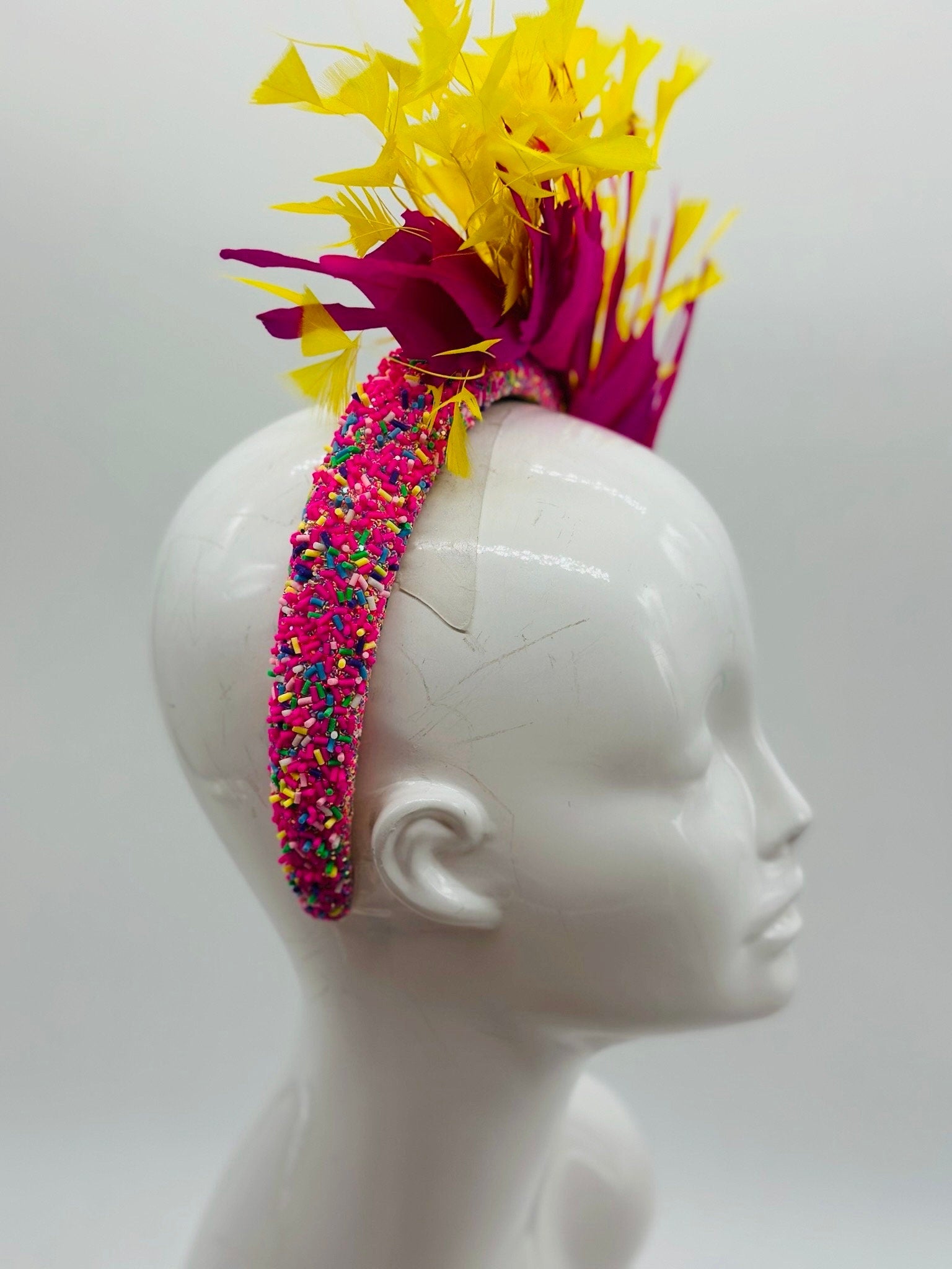 Pink and Yellow Derby Fascinator, Kentucky Derby Hat Alternative, Kentucky derby hat (GOLD LINE)
