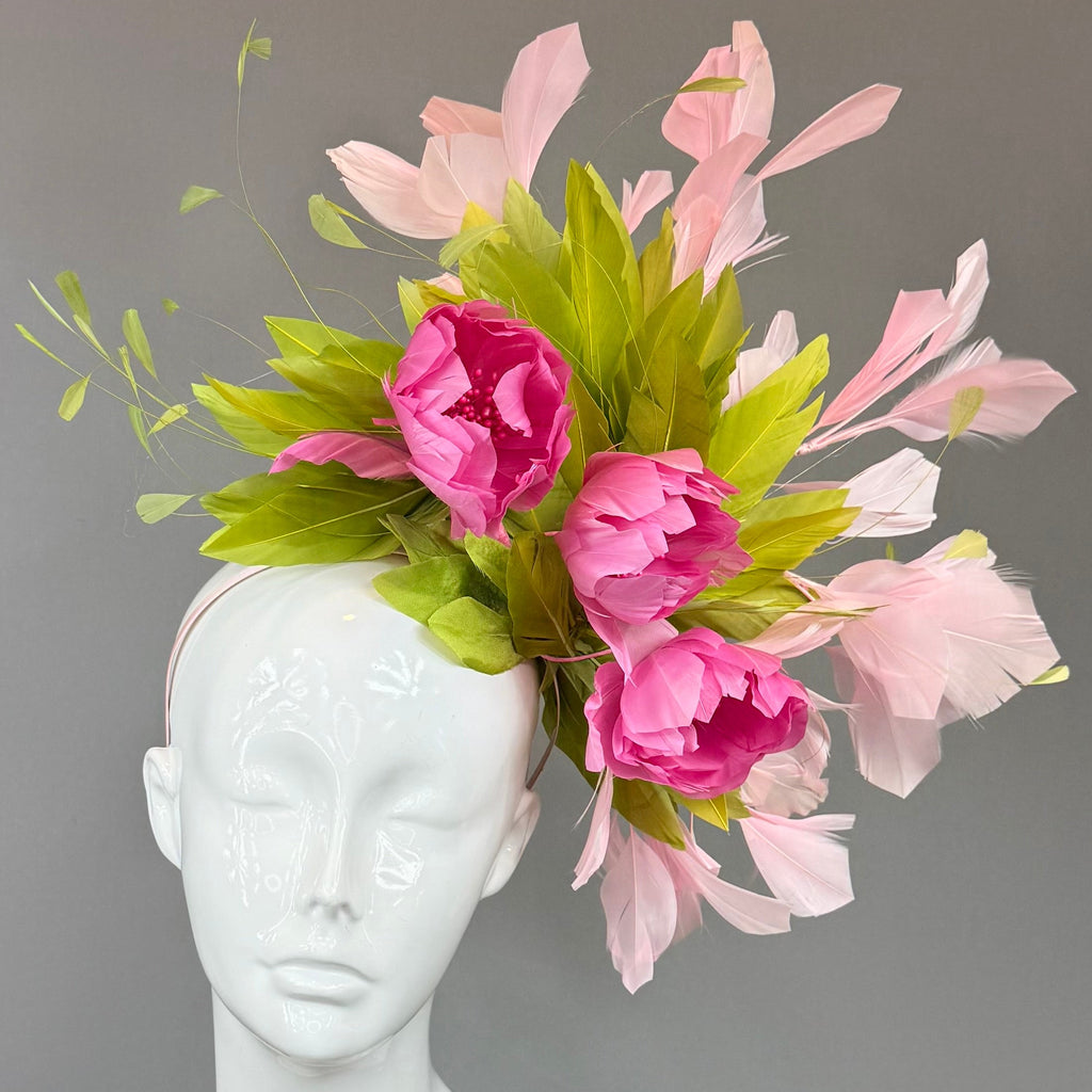 Kentucky Derby Fascinator Hat | Pink and green Headband Hat | Derbyologie
