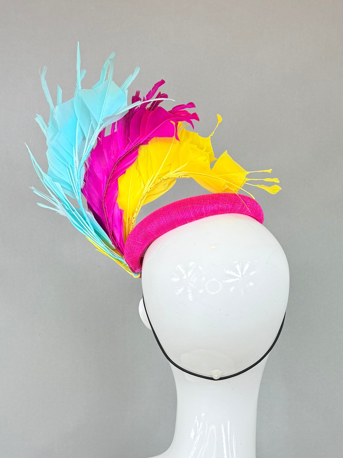 Pink, Yellow, Blue Derby Fascinator, Kentucky Derby Hat Alternative, Kentucky derby hat (GOLD LINE)