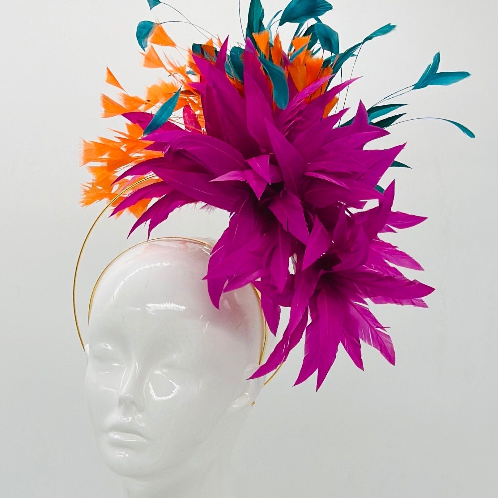 Magenta, orange & teal halo Kentucky Derby fascinator, Derby Hat Alternative, (PLATINUM LINE)