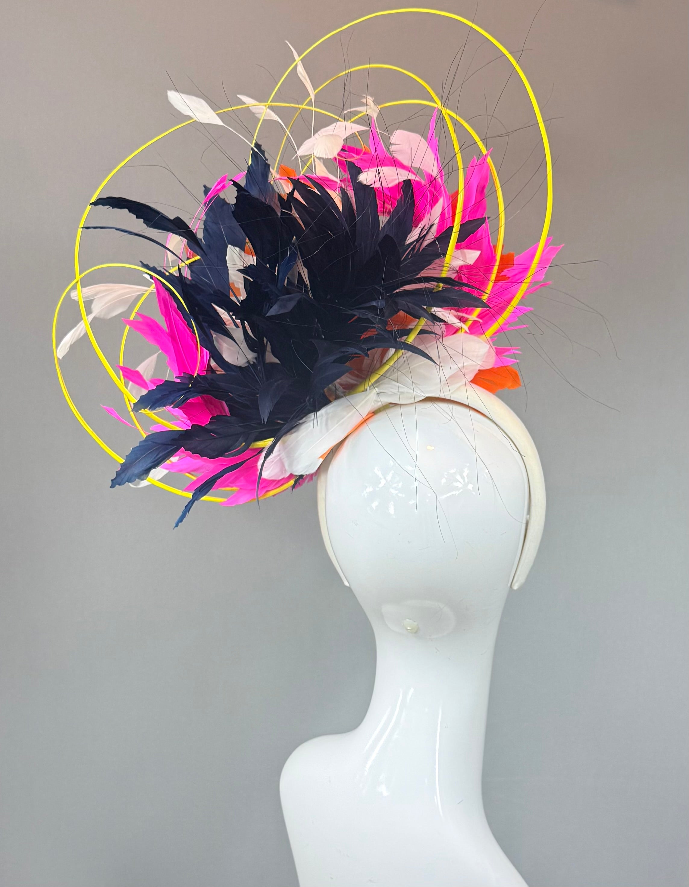 Kentucky Derby Fascinator Hat | Neon Pink, Yellow, Orange Feather Hat | Derbyologie