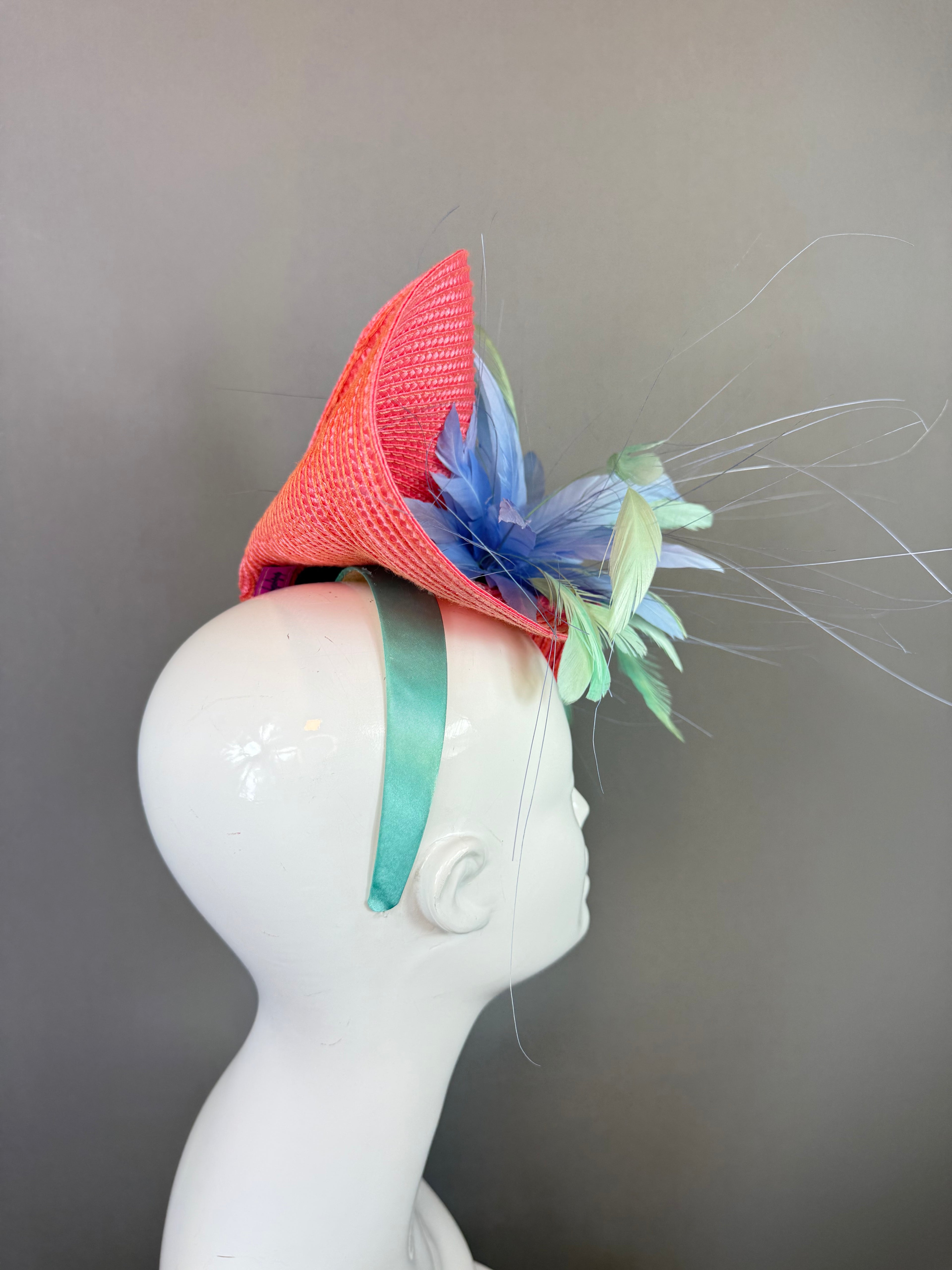 Kentucky Derby Fascinator Hat | Coral, Blue and Mint Headpiece | Derbyologie