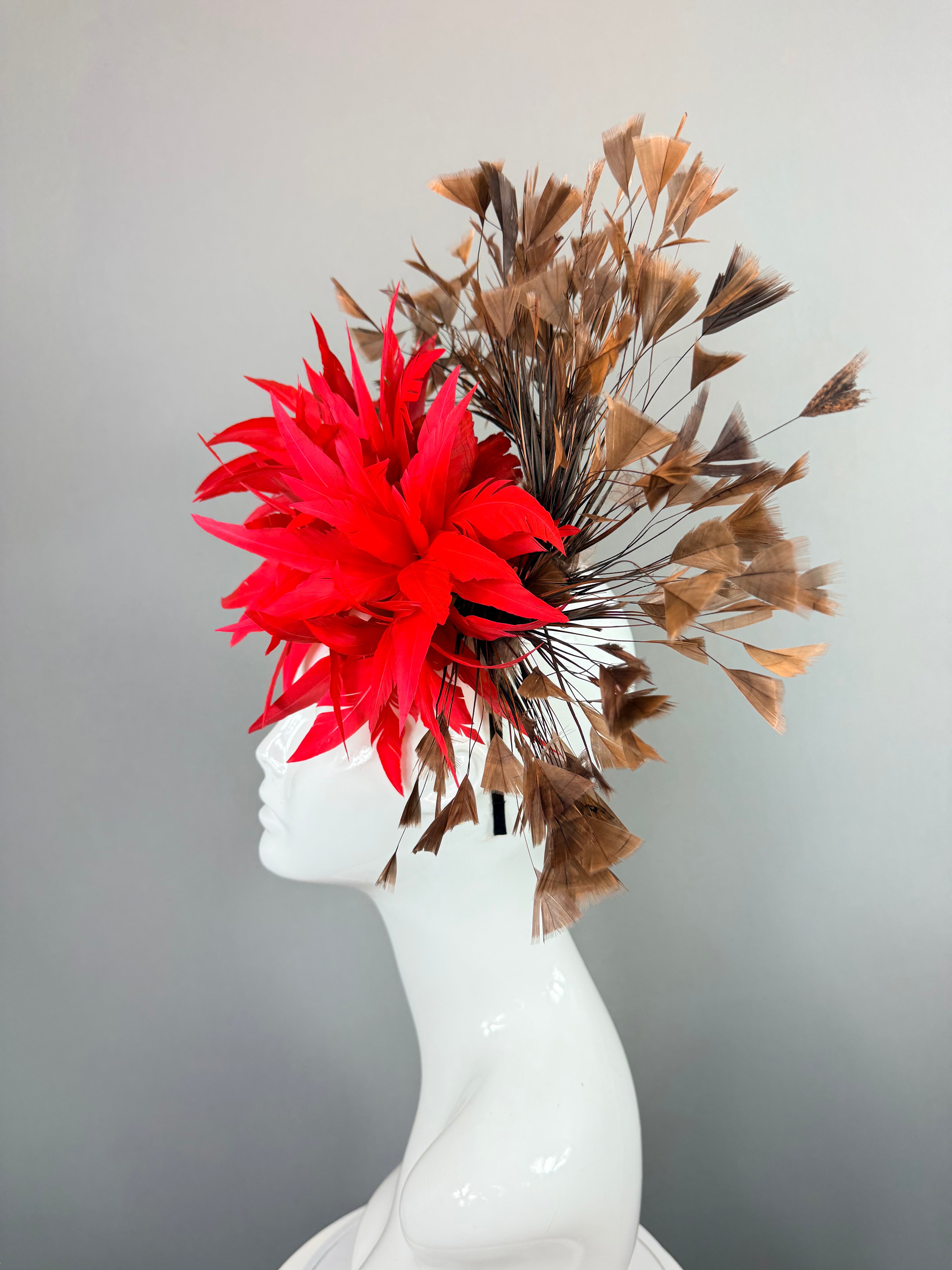 Kentucky Derby Fascinator Hat | Red & Brown Headpiece | Derbyologie