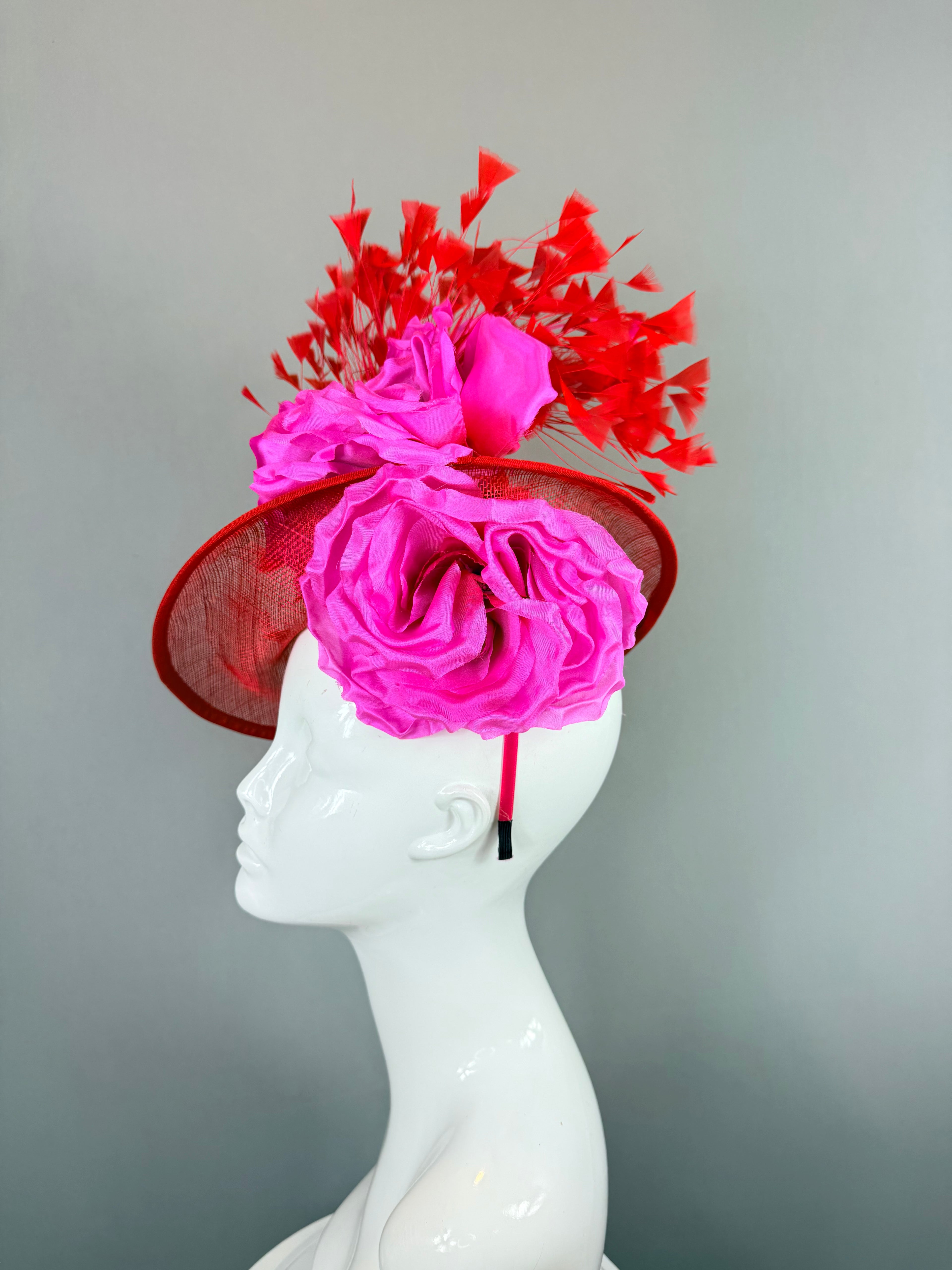 Kentucky Derby Fascinator Hat | Red and Pink Headpiece | Derbyologie