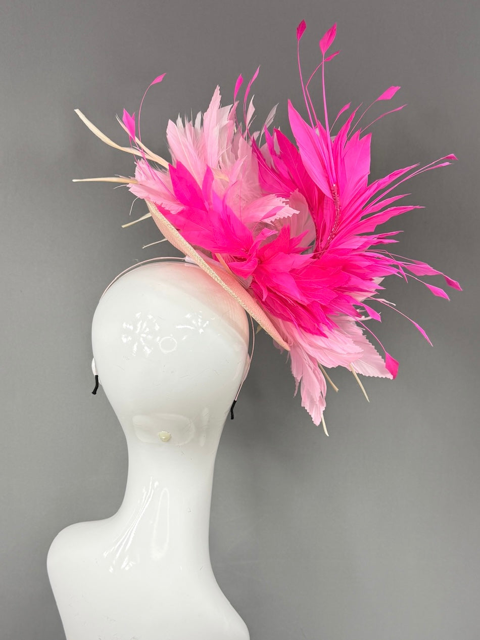 Kentucky Derby Fascinator Hat | Light and hot pink feathered Headpiece | Derbyologie
