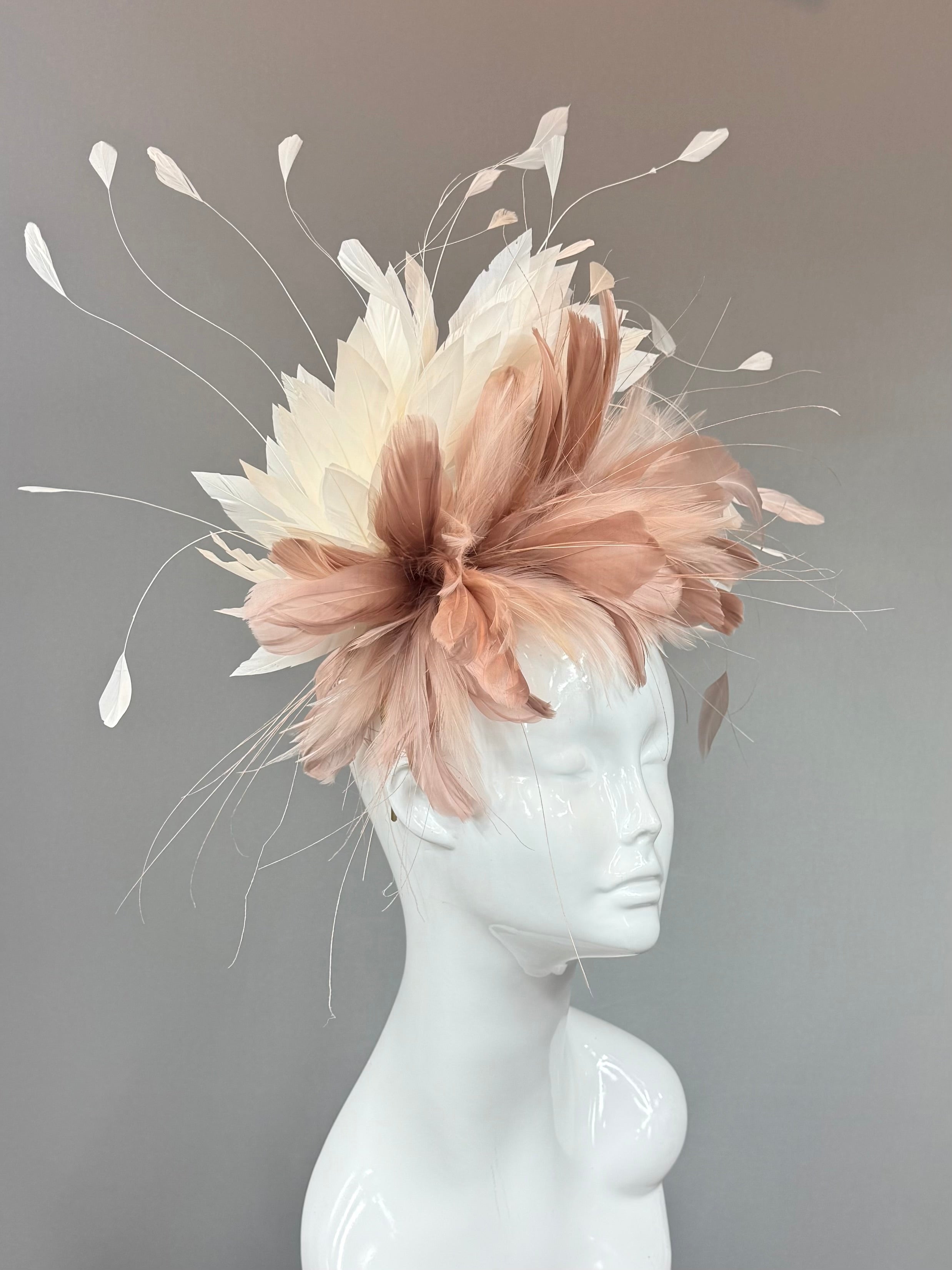 Kentucky Derby Fascinator Hat | Neutral Beige Blush and Ivory Feather Headband Hat | Derbyologie