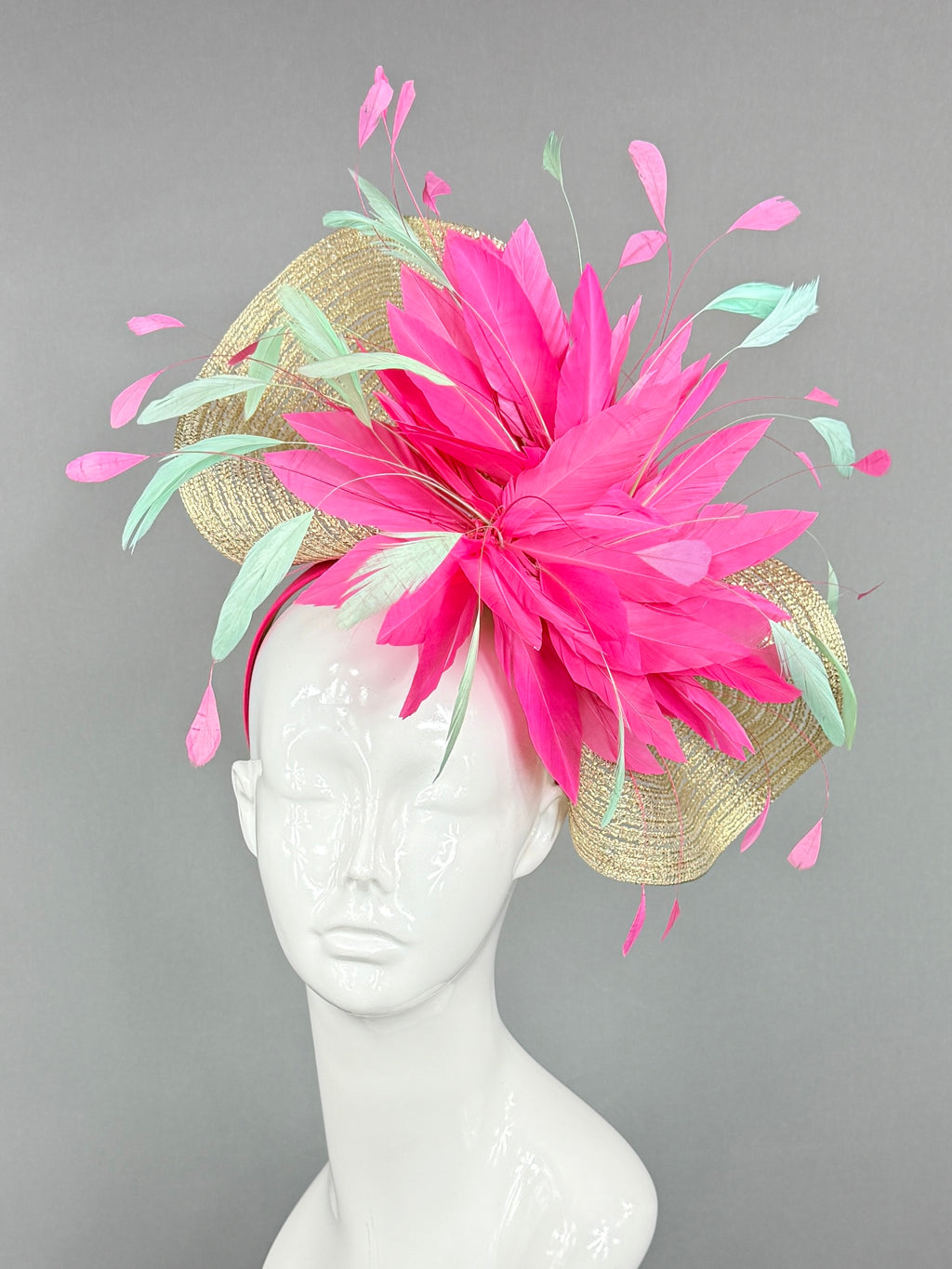 Kentucky Derby Fascinator Hat | Pink, blue, and gold Headpiece | Derbyologie