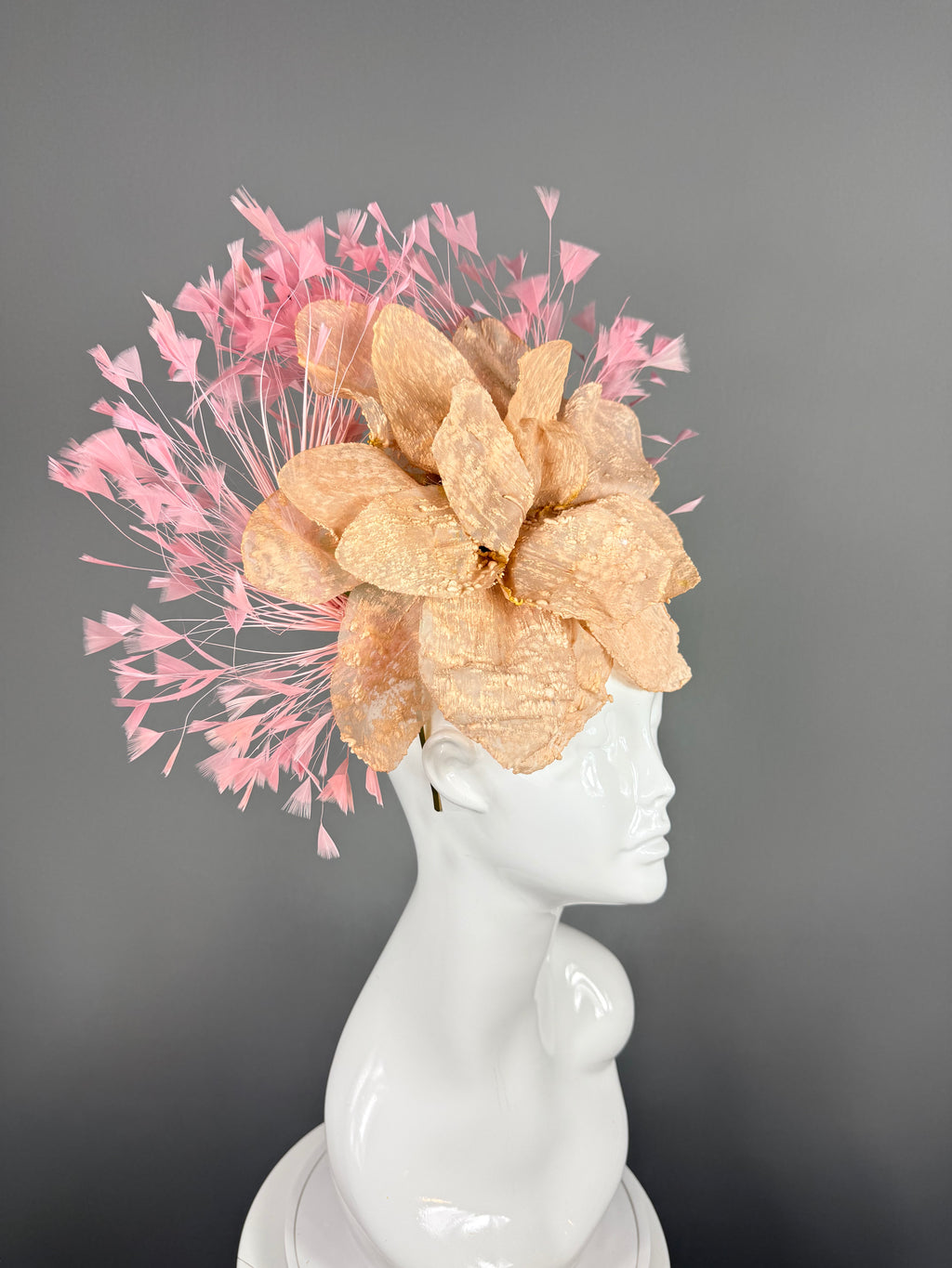 Kentucky Derby Fascinator Hat | Pink & Beige Flower Headpiece | Derbyologie