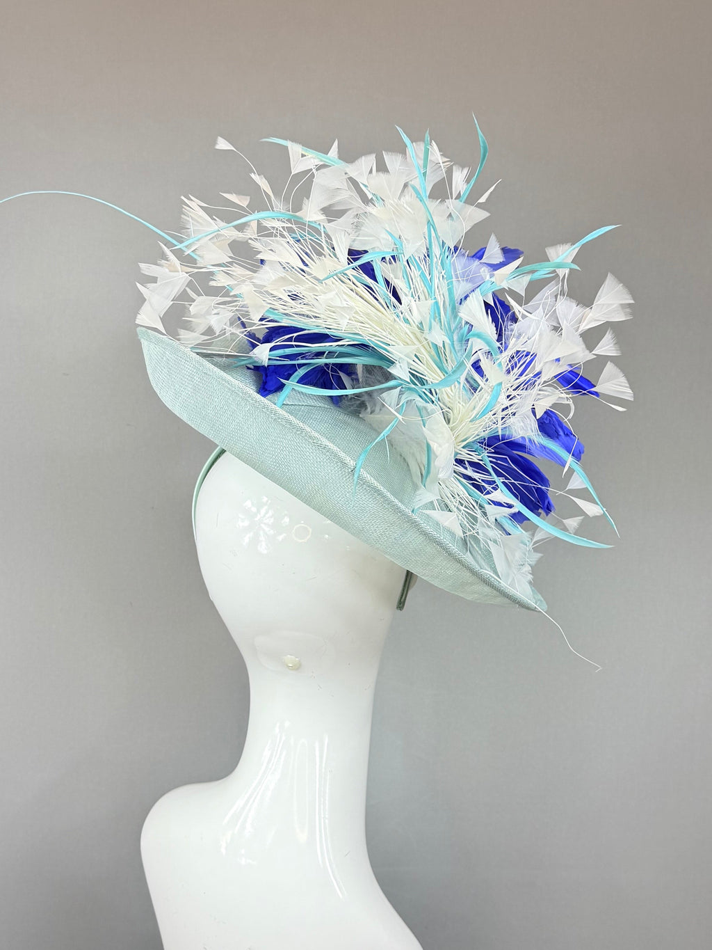 Mint green, blue and white Derby Fascinator, Kentucky Derby Hat Alternative, Kentucky derby hat, (GOLD LINE)