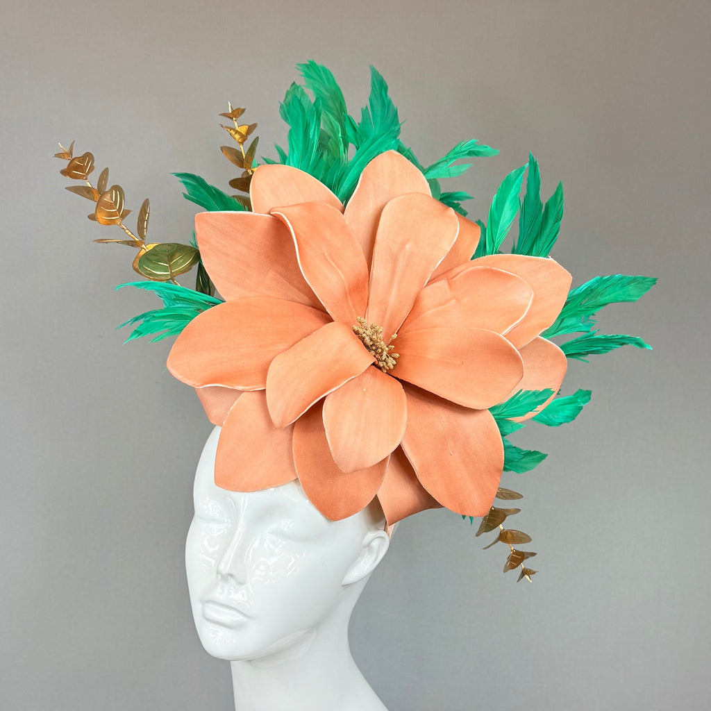 Kentucky Derby Fascinator Hat | Orange & Green Flower Headpiece | Derbyologie
