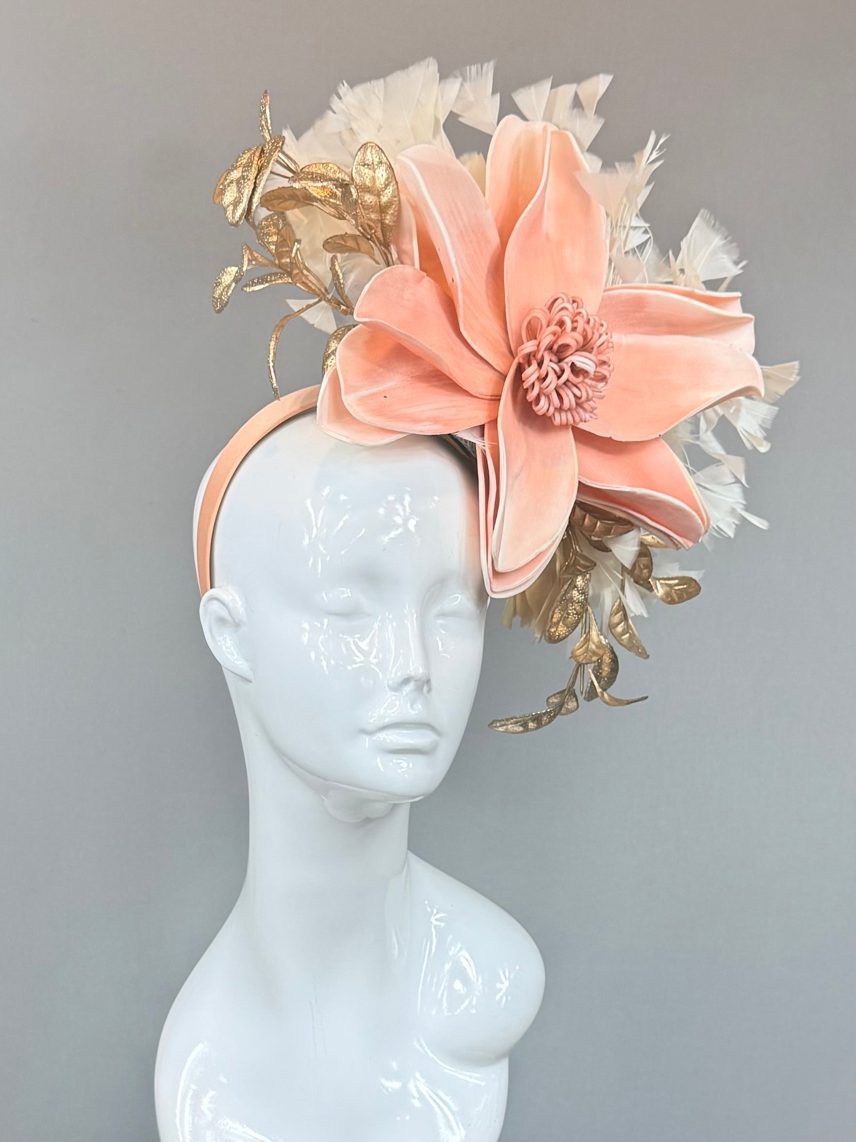 Kentucky Derby Fascinator Hat | Blush pink and gold Headpiece | Derbyologie