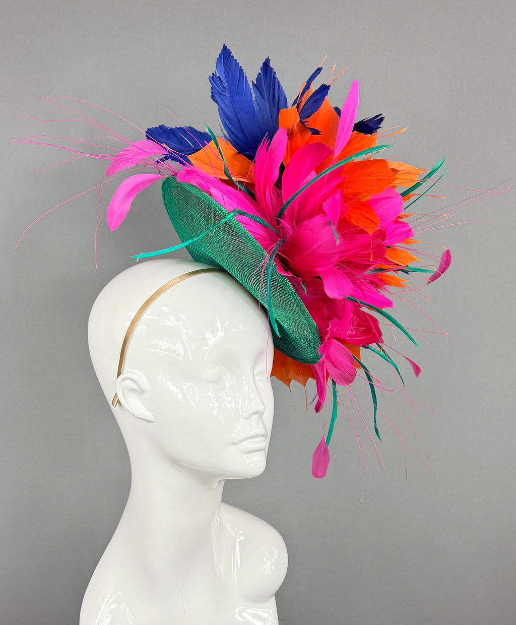 Kentucky Derby Fascinator Hat |Navy, Orange, Pink, and Green Headpiece | Derbyologie