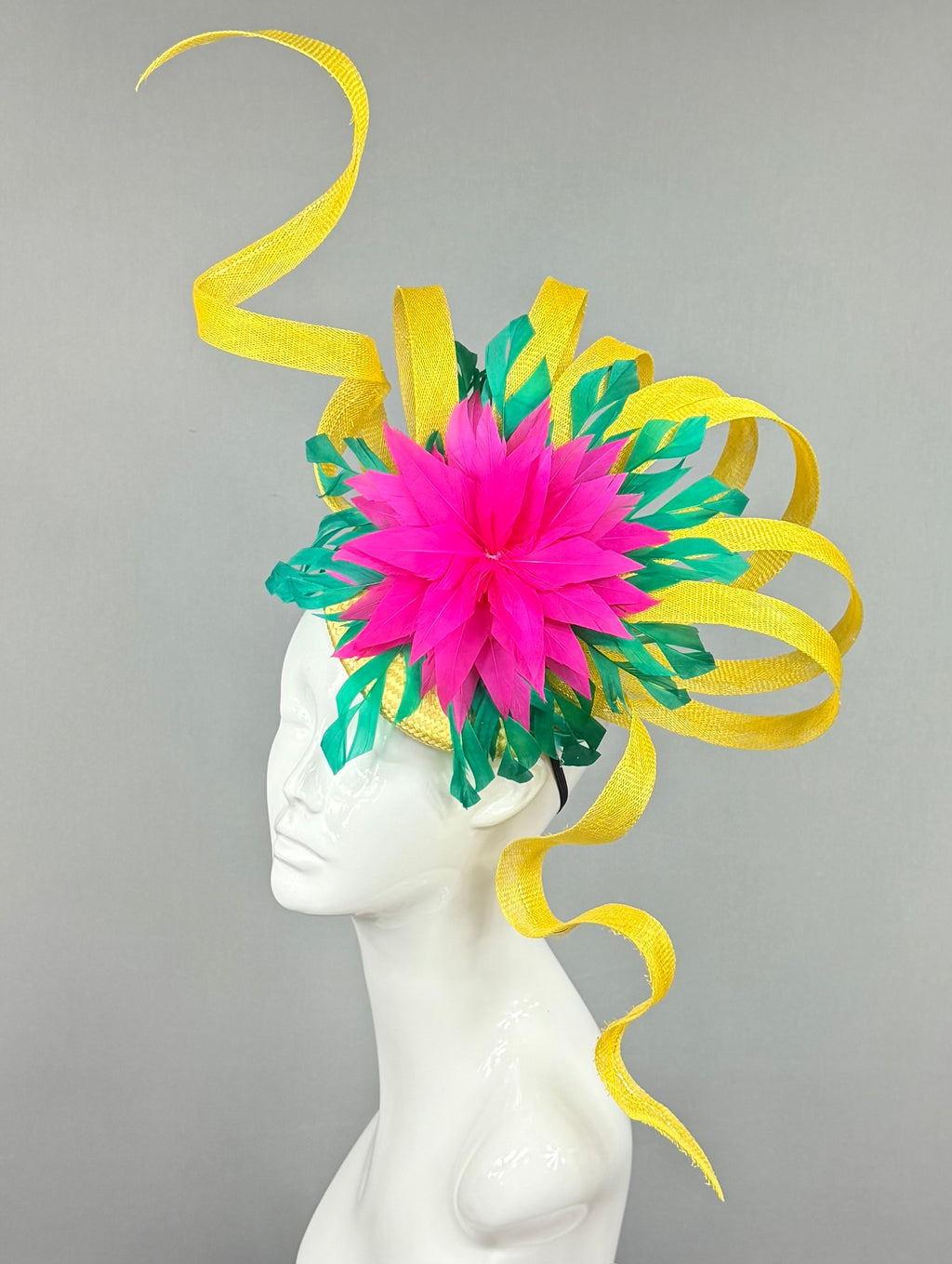 Kentucky Derby Fascinator Hat | Fuchsia, green, and yellow  Headband Hat | Derbyologie