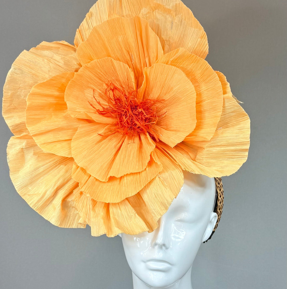 Tangerine orange floral Derby Fascinator, Kentucky Derby Hat Alternative, Kentucky derby hat (GOLD LINE)