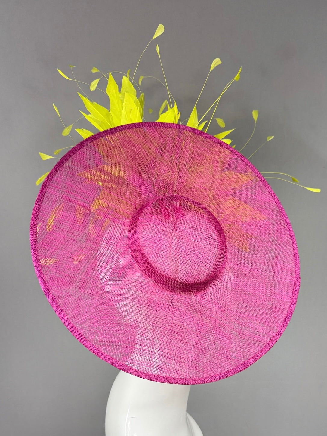 Kentucky Derby Fascinator Hat | Lime green feathered and pink mat Headpiece | Derbyologie