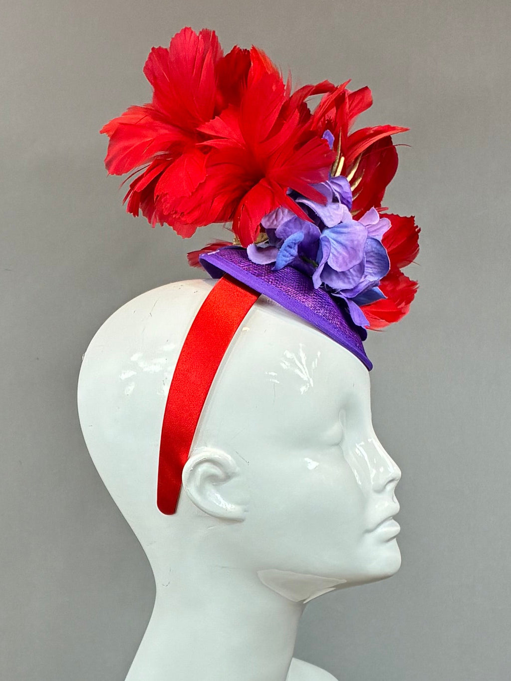 Kentucky Derby Fascinator Hat | Red, Gold, and Purple Headpiece | Derbyologie
