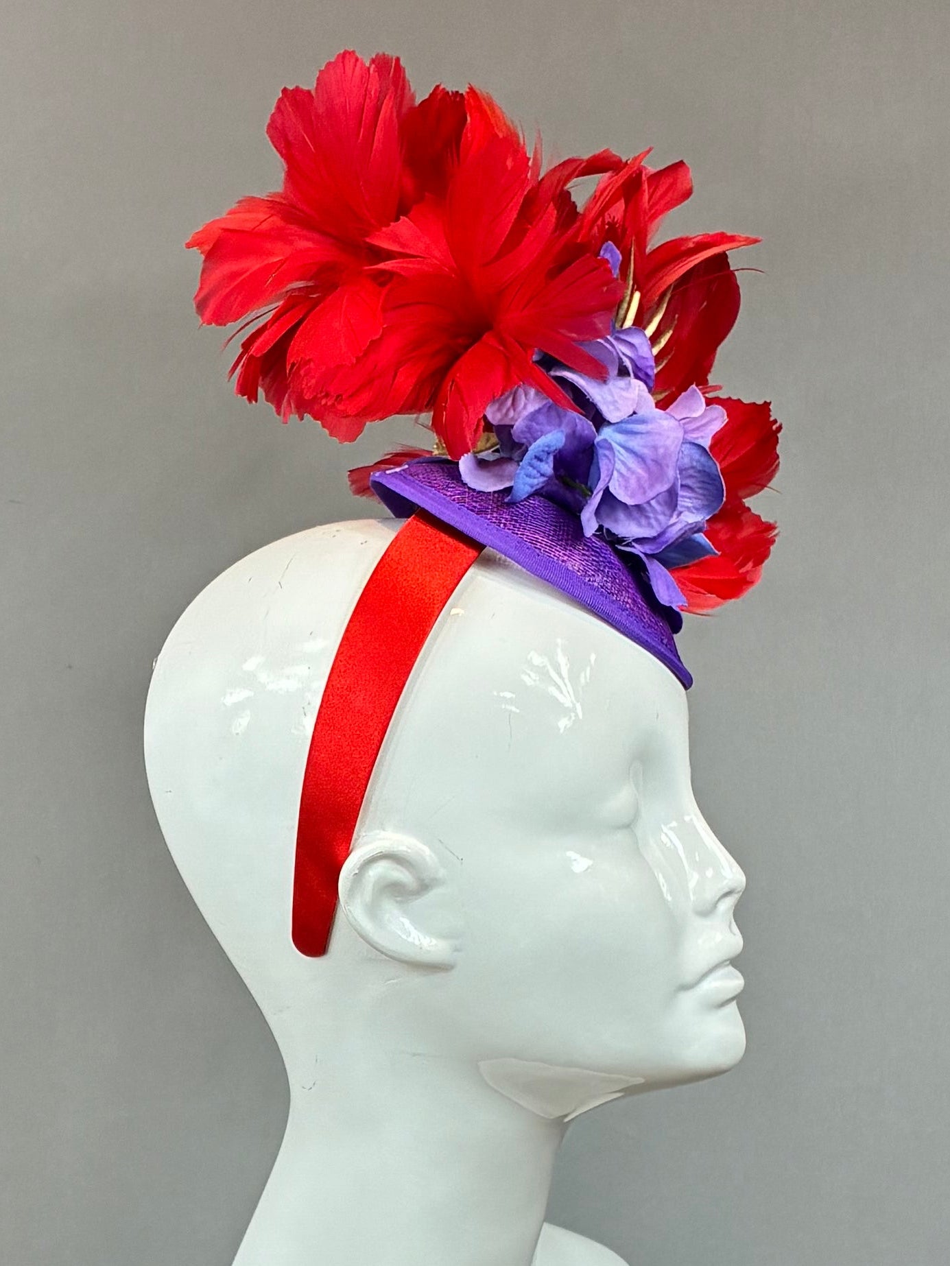 Kentucky Derby Fascinator Hat | Red, Gold, and Purple Headpiece | Derbyologie