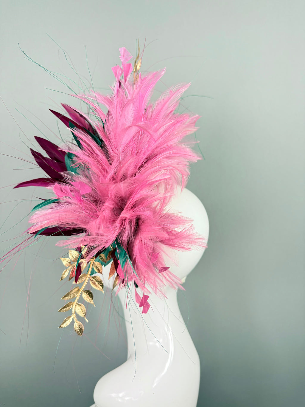 Kentucky Derby Fascinator Hat | Pink, Green, Burgundy and Gold Headpiece | Derbyologie
